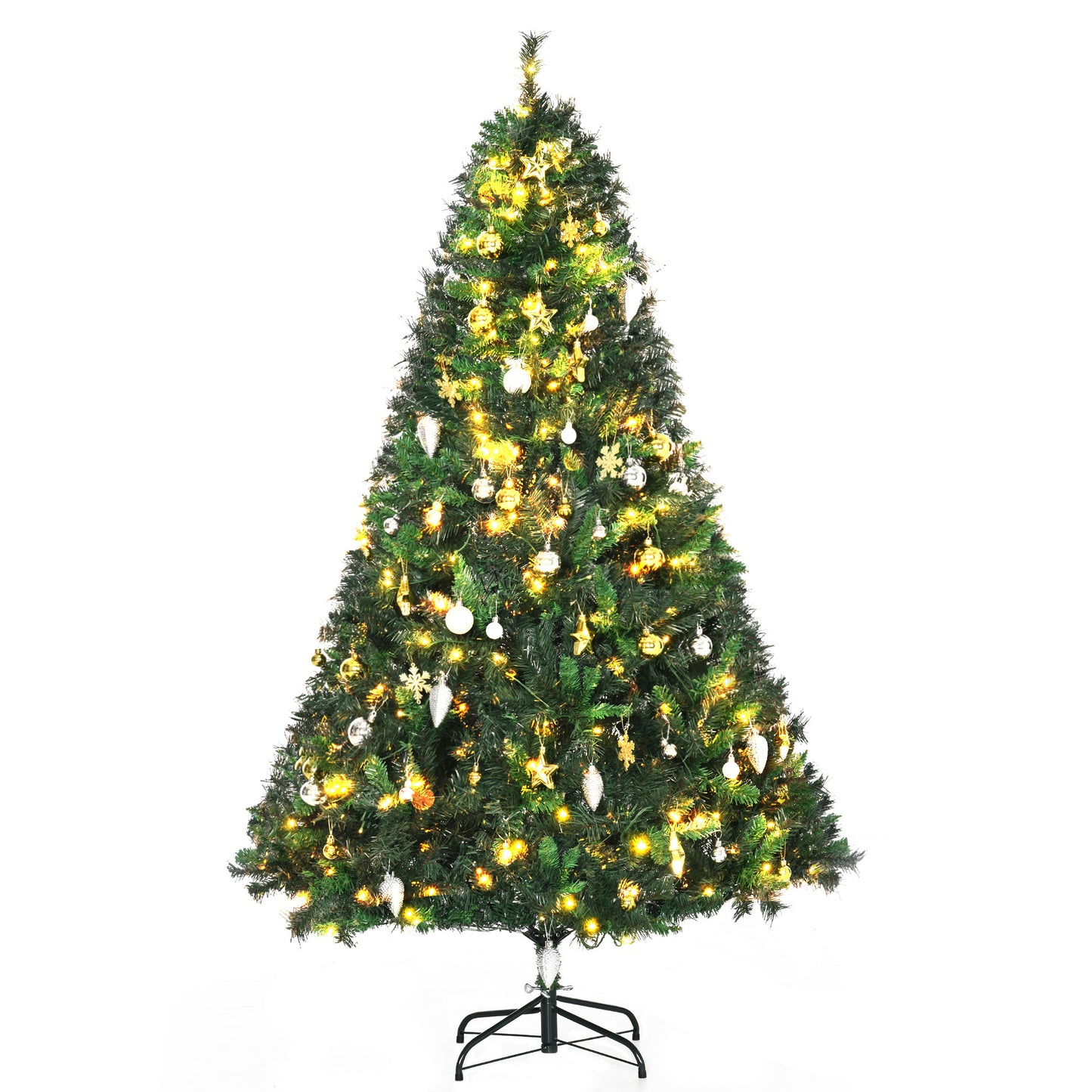 HOMCOM 1.8m 6ft Pre-Lit Artificial Christmas Tree 200 LED Xmas Tree Holiday DÃ©cor with Decorative Balls Ornament Metal Stand