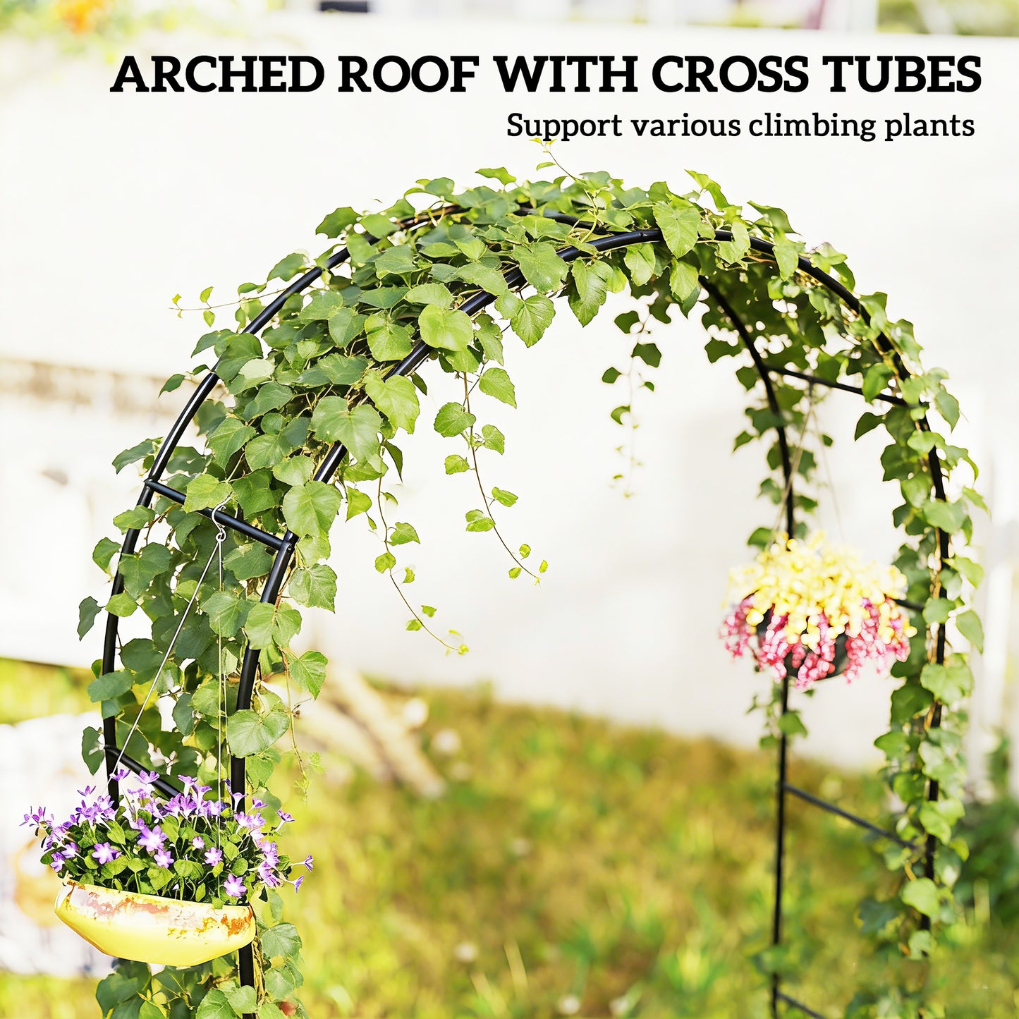 Outsunny Garden Arch, 2.4 m High x 1.5 m Wide Metal Garden Trellis for Climbing Plants, Outdoor Wedding Arch for Bridal, Black