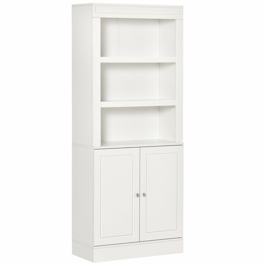 HOMCOM Kitchen Cupboard with 6-tier Shelving, Freestanding Storage Cabinet Sideboard, Pantry Cupboard with 3 Open Compartments and Double-door Cabinet with Adjustable Shelves, White