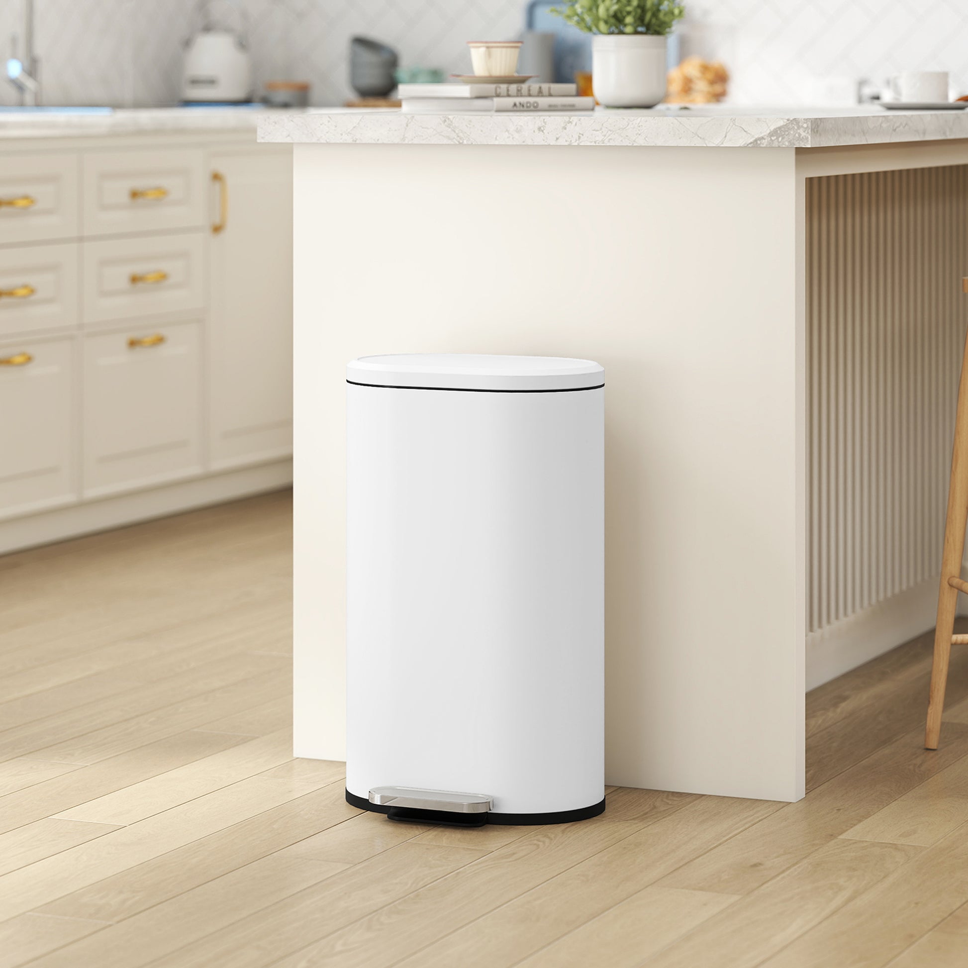 HOMCOM 30 L Modern Curved Kitchen Bin - White