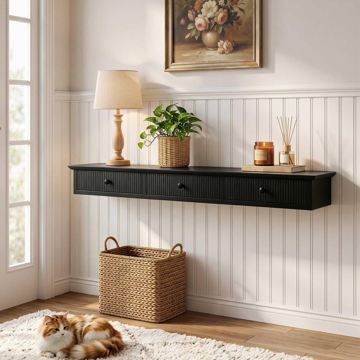 HOMCOM Shelf Wall-Mounted Storage Shelf Shelving Unit MDF 93 x 15 x 10 cm Entryway Kitchen Living Room, Black