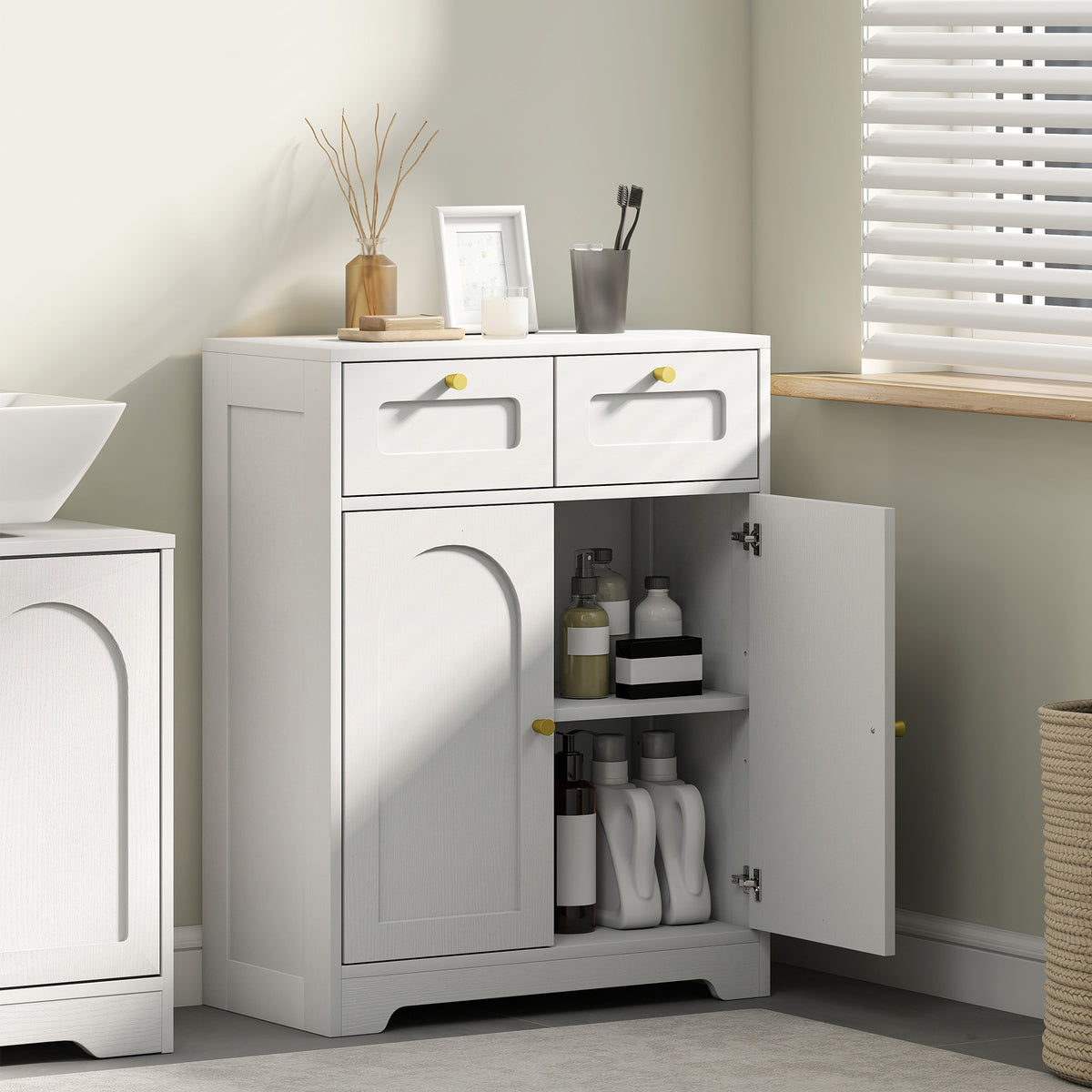 HOMCOM Bathroom Floor Cabinet with 2 Drawers - White