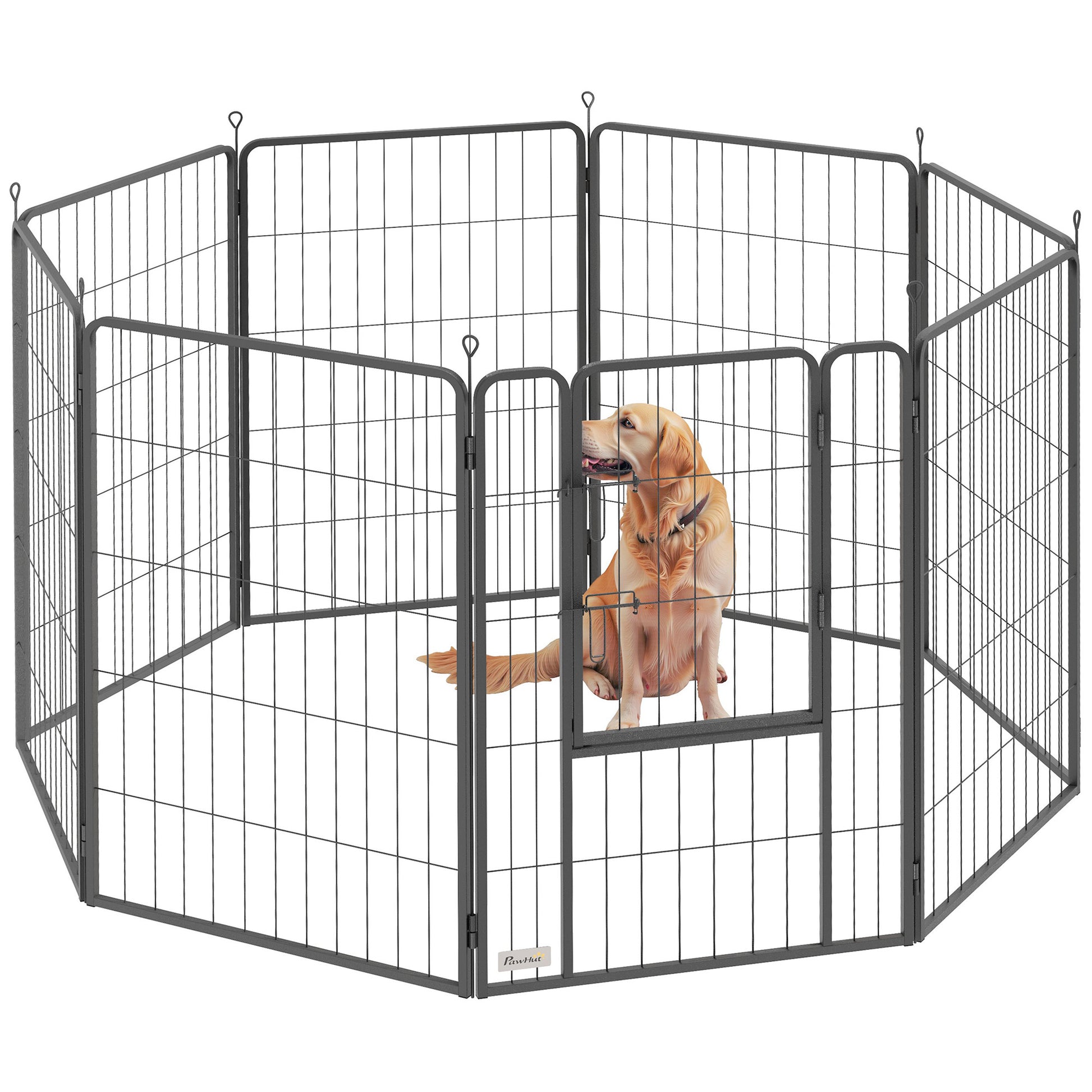 PawHut Eight-Panel Dog Playpen with Door, for Large Dogs, Indoors, Outdoors, 100cm Tall, Black Default Title