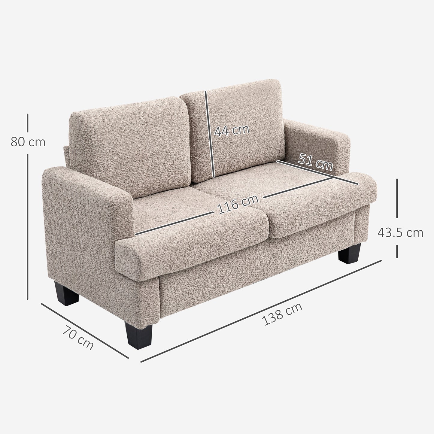 HOMCOM Two-Seater Chenille Sofa - Light Brown