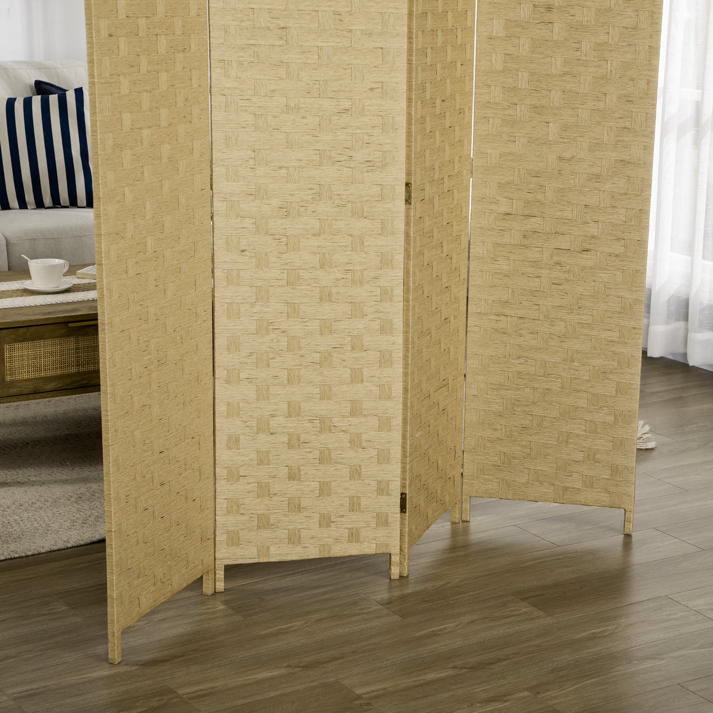 HOMCOM 4-Panel Room Dividers, Wave Fibre Freestanding Folding Privacy Screen Panels, Partition Wall Divider for Indoor Bedroom Office, 170Â cm, Brown