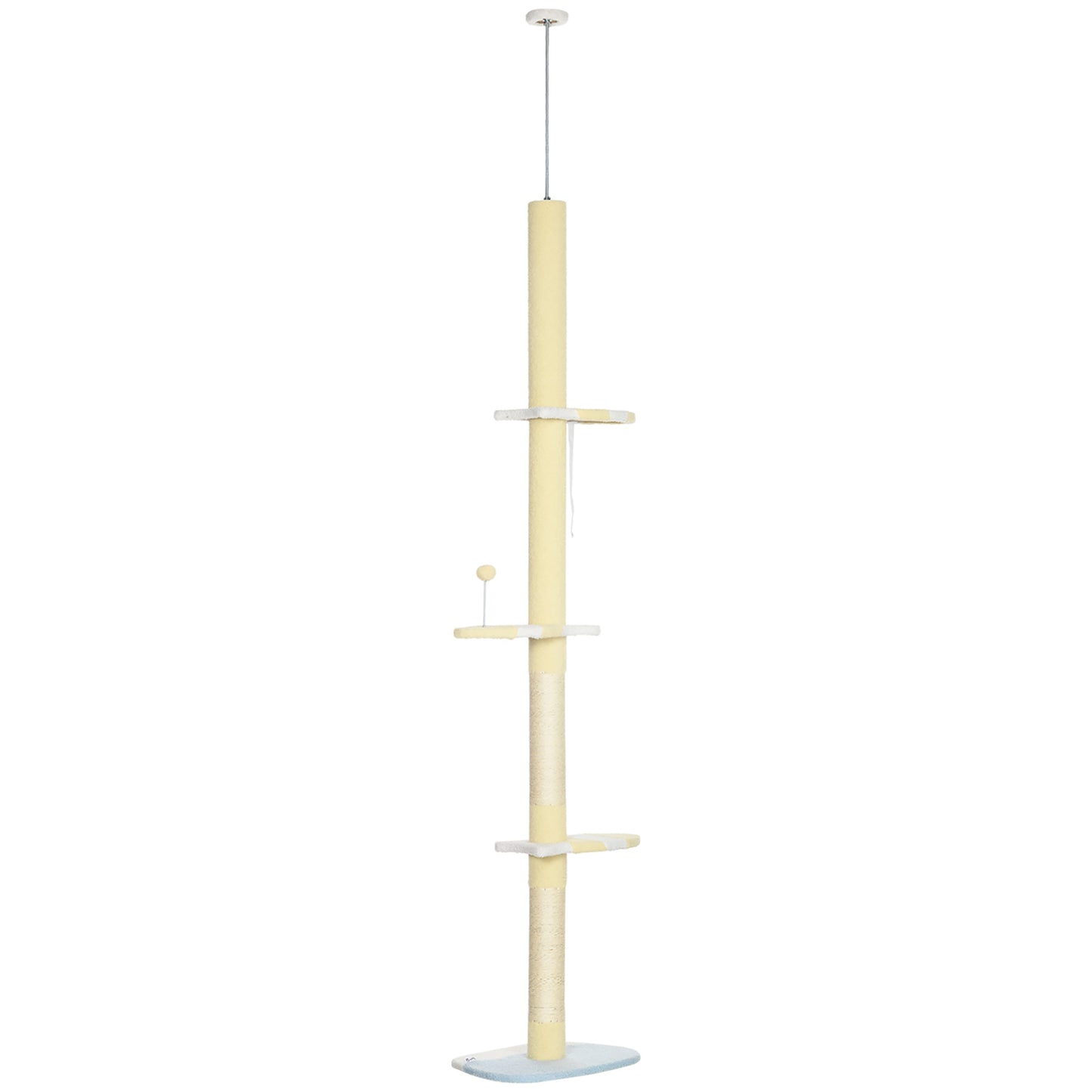 PawHut 260cm Adjustable Floor-To-Ceiling Cat Tree w/ Anti-Tipping Kit, Toy Ball