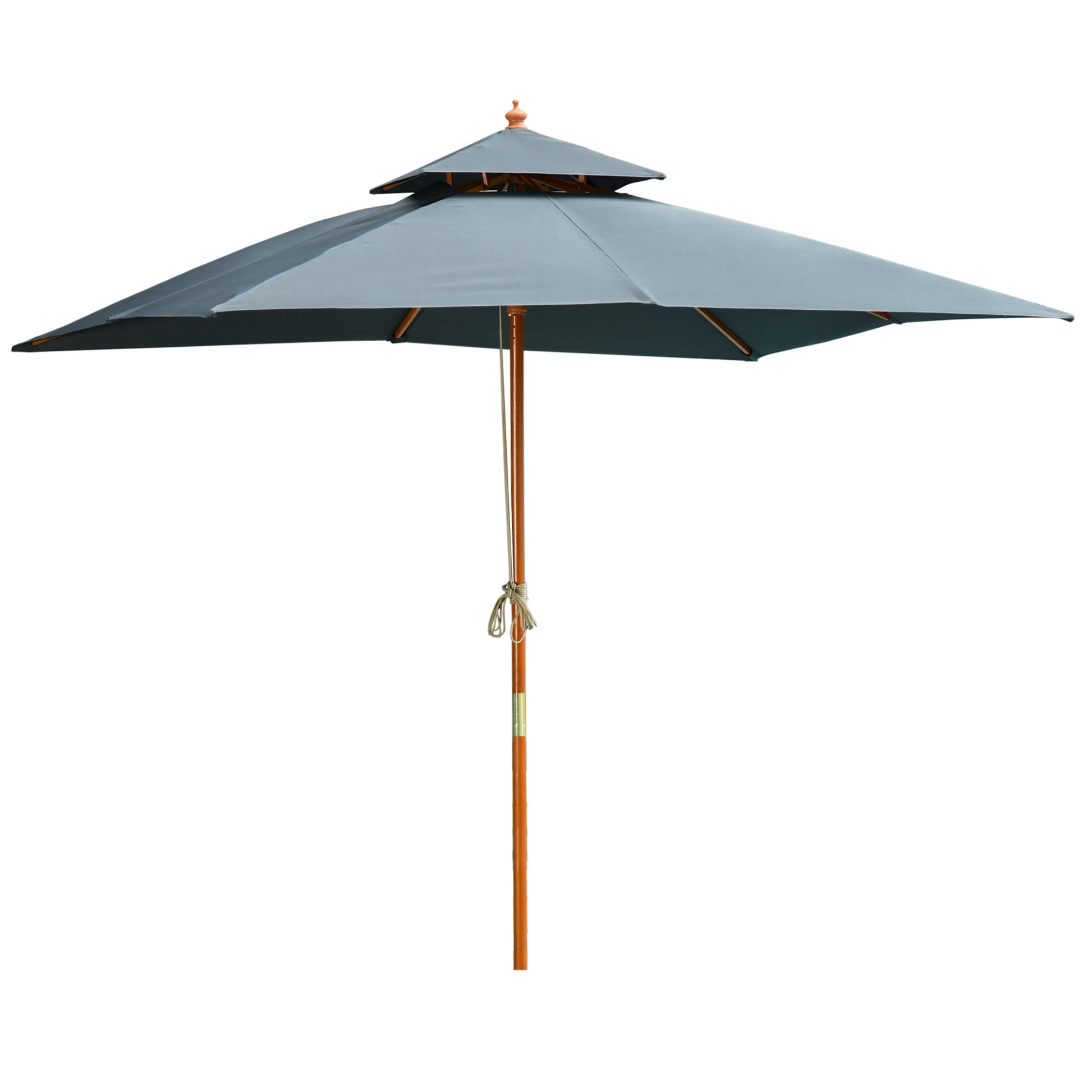 Outsunny 3 x 3 metre Patio Parasol Garden Umbrellas Sunshade Outdoor Wooden Parasol Canopy Double Tier, Dark Grey, BASE NOT INCLUDED Default Title
