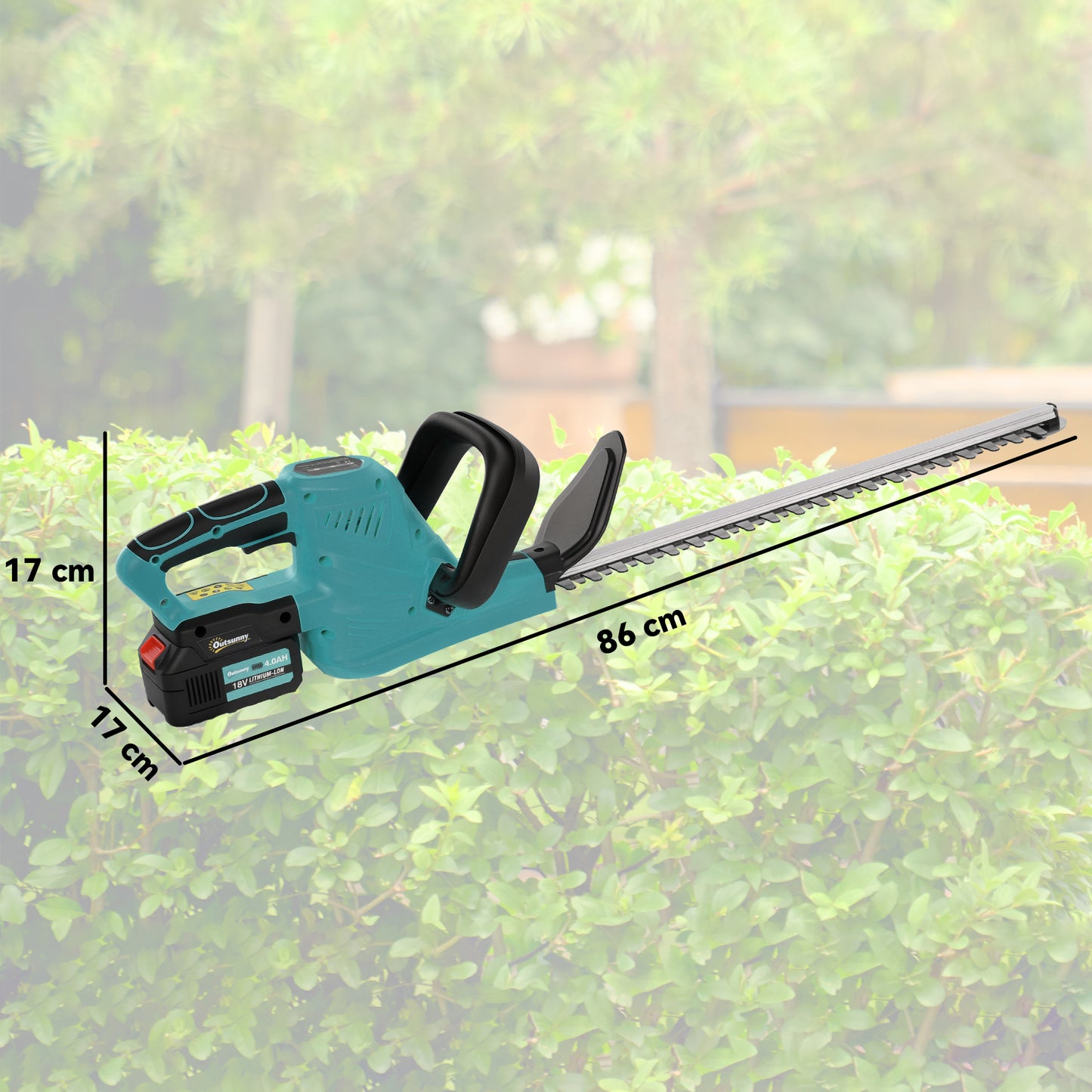 Outsunny 20" Cordless Hedge Trimmer, 18V Electric Hedge Cutter with 51cm Dual Action Blade, 2 x 4000mAh Batteries and Brushless Motor for Garden Branches, Shrubs, Twigs, Blue