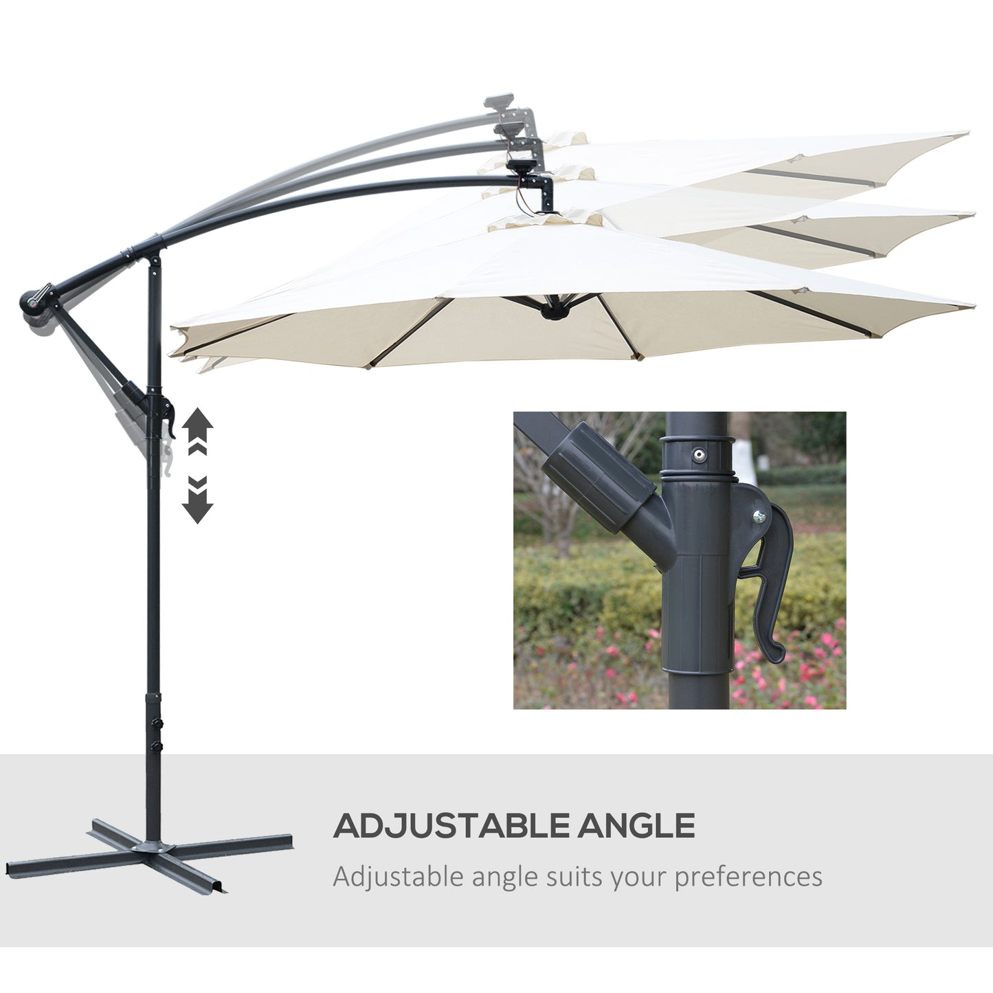 Outsunny Umbrella Parasol W/Solar Powered LED strips, Î¦2.95x2.45H m-Cream