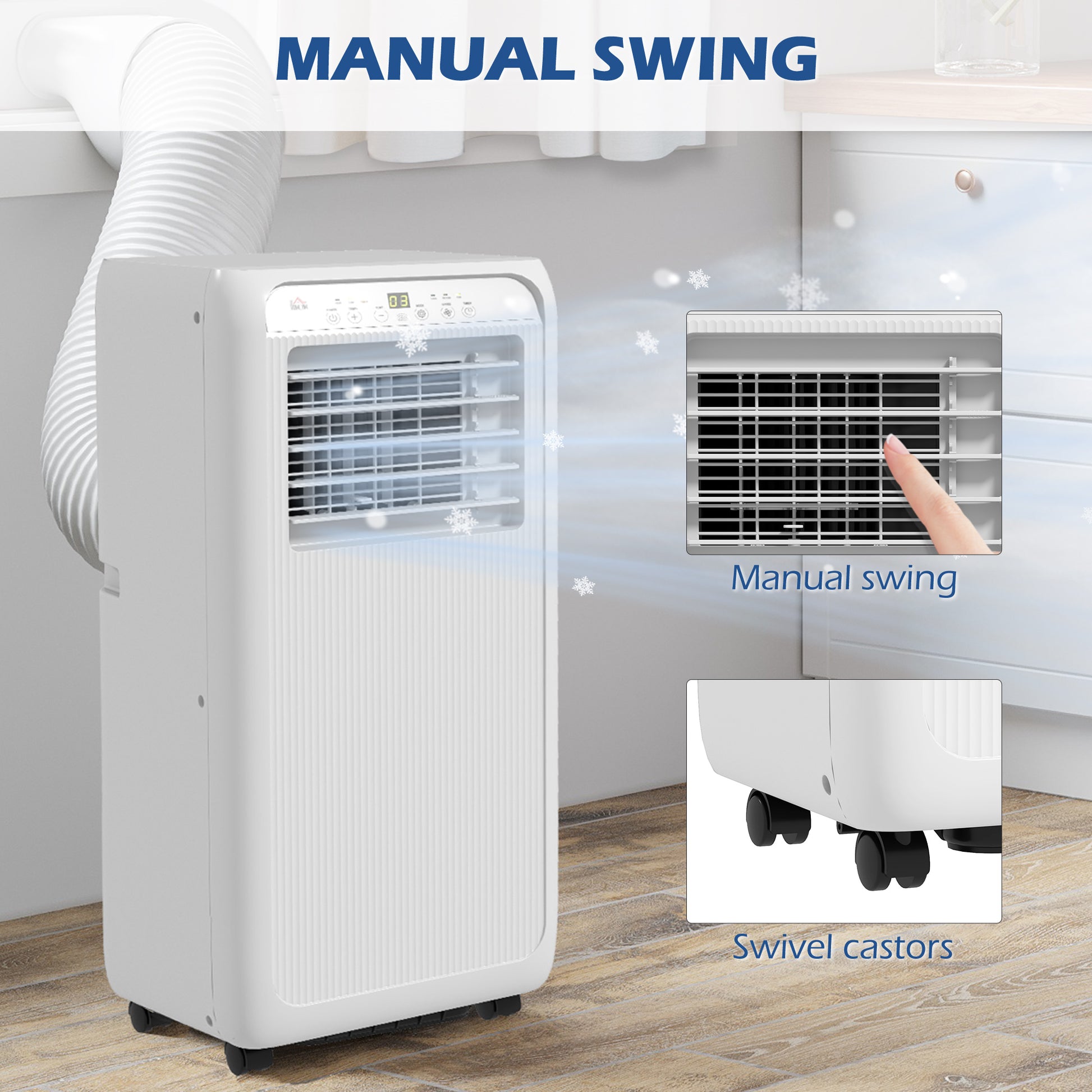 HOMCOM 9,000 BTU Mobile Air Conditioner for Room up to 28mÂ², with Dehumidifier, 24H Timer, Wheels, Window Mount Kit