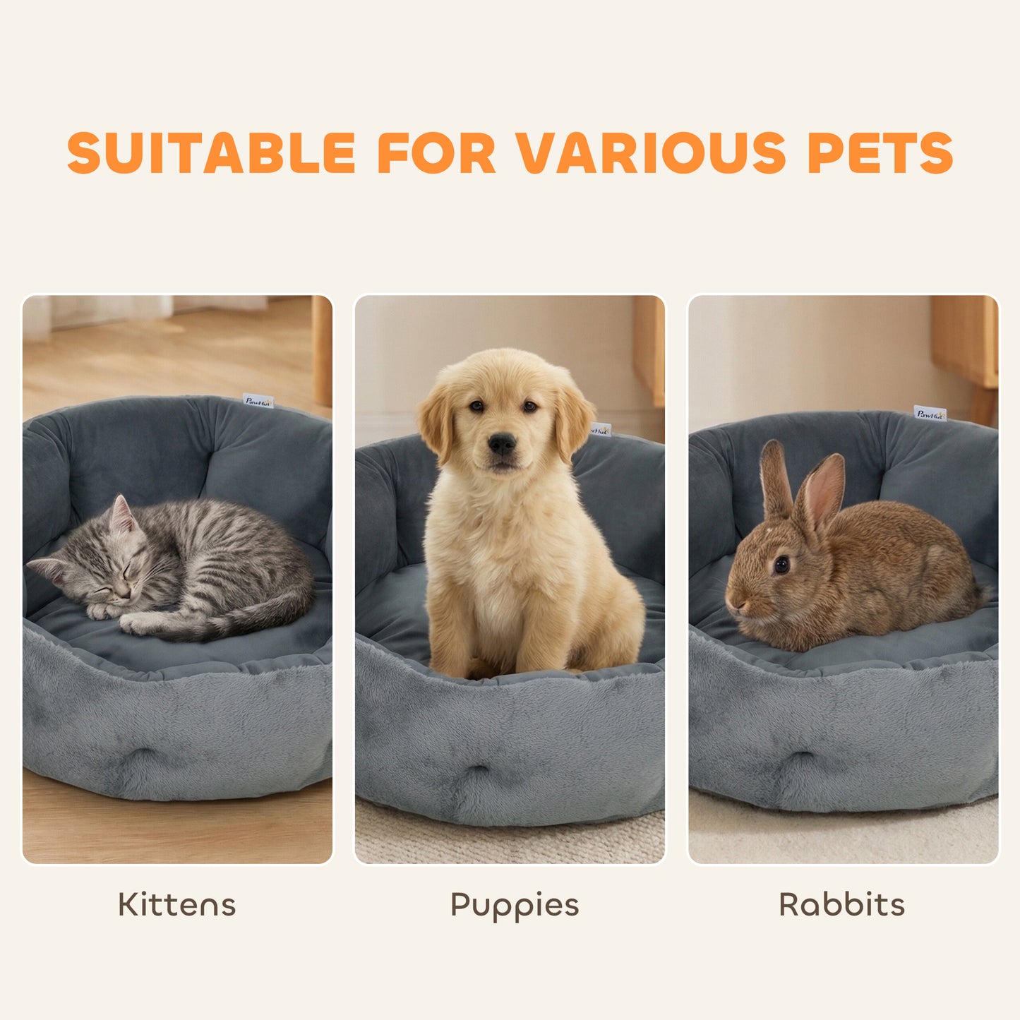 PawHut Cat Bed, Reversible Dog Pet Bed for Indoor Cats and Small Dogs, Round Bed with Supportive Bolster, Dark Grey