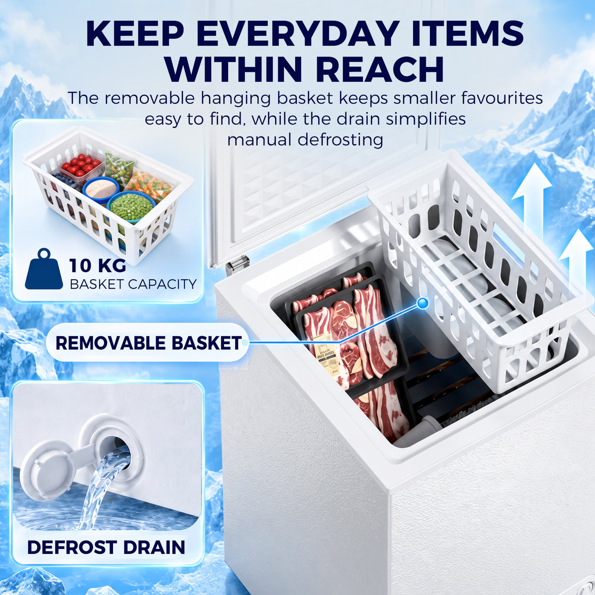 HOMCOM 91L Freestanding Chest Freezer with Removable Storage Basket, Chest Freezer with Mechanical Temperature Control, White