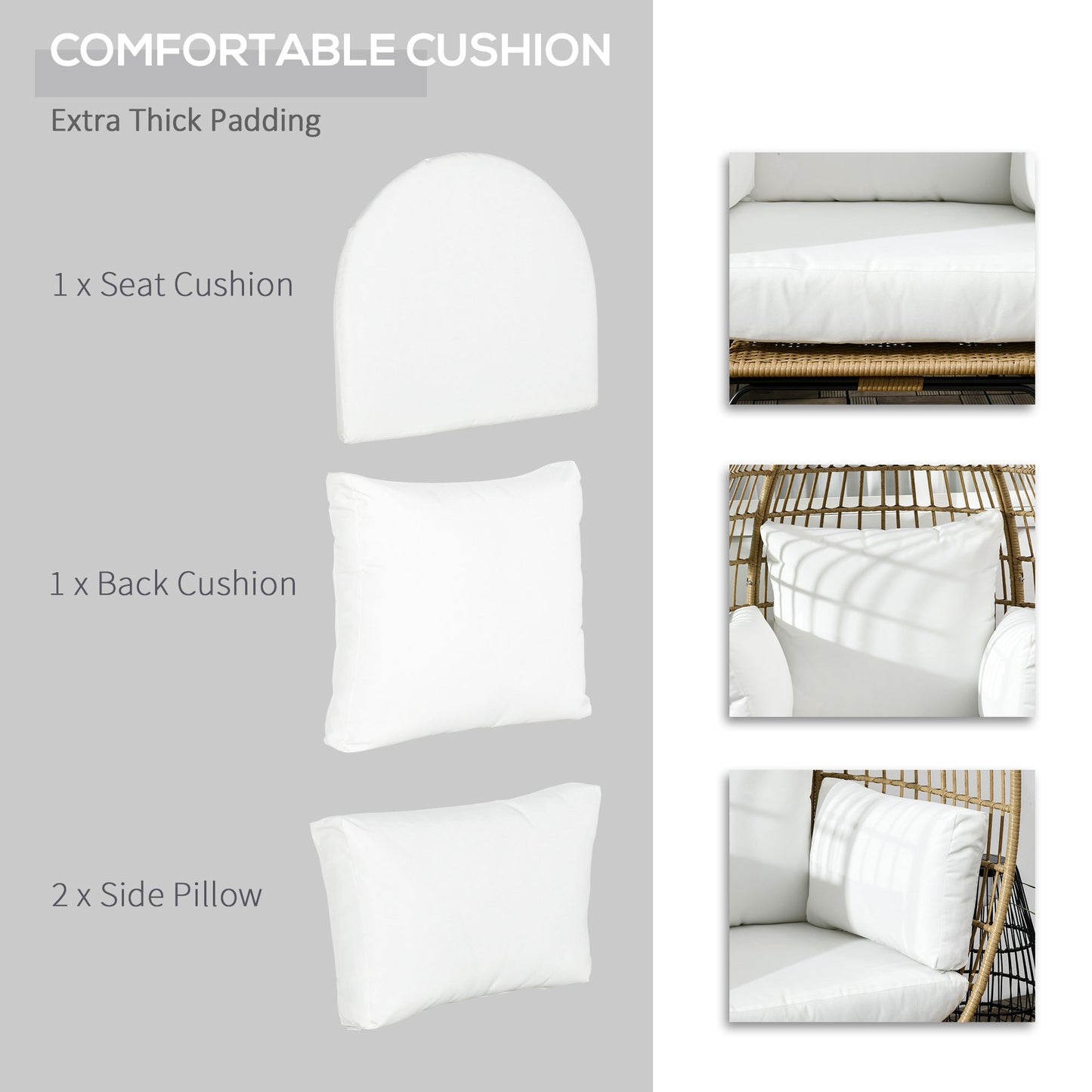 Outsunny Rattan Egg Chair with Cushions and Pillows, Khaki