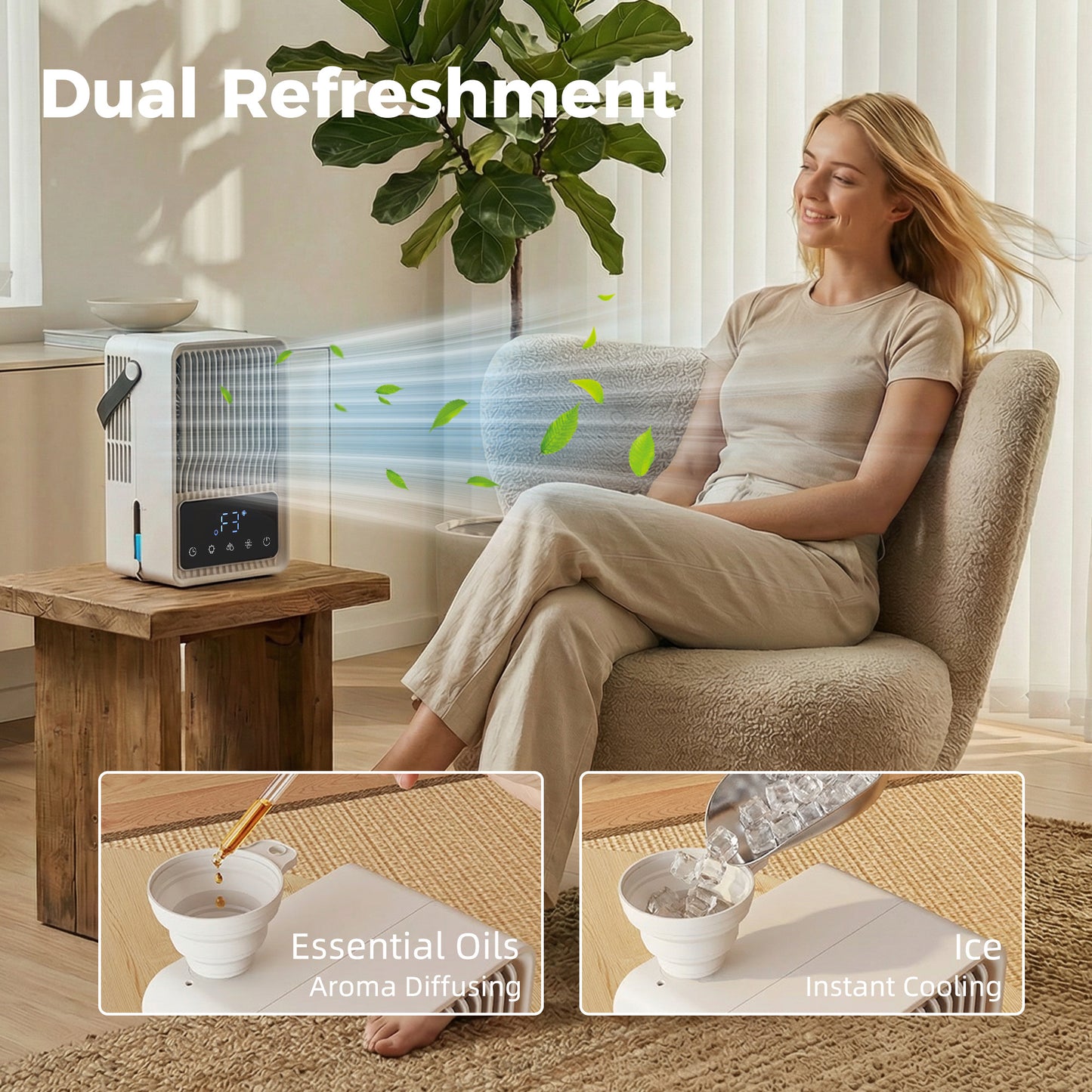 HOMCOM Portable Air Conditioner, 4-in-1 Mini Air Cooler with 3 Wind Speed, 2 Mist Mode, 7 Colour RGB Light, Black and White