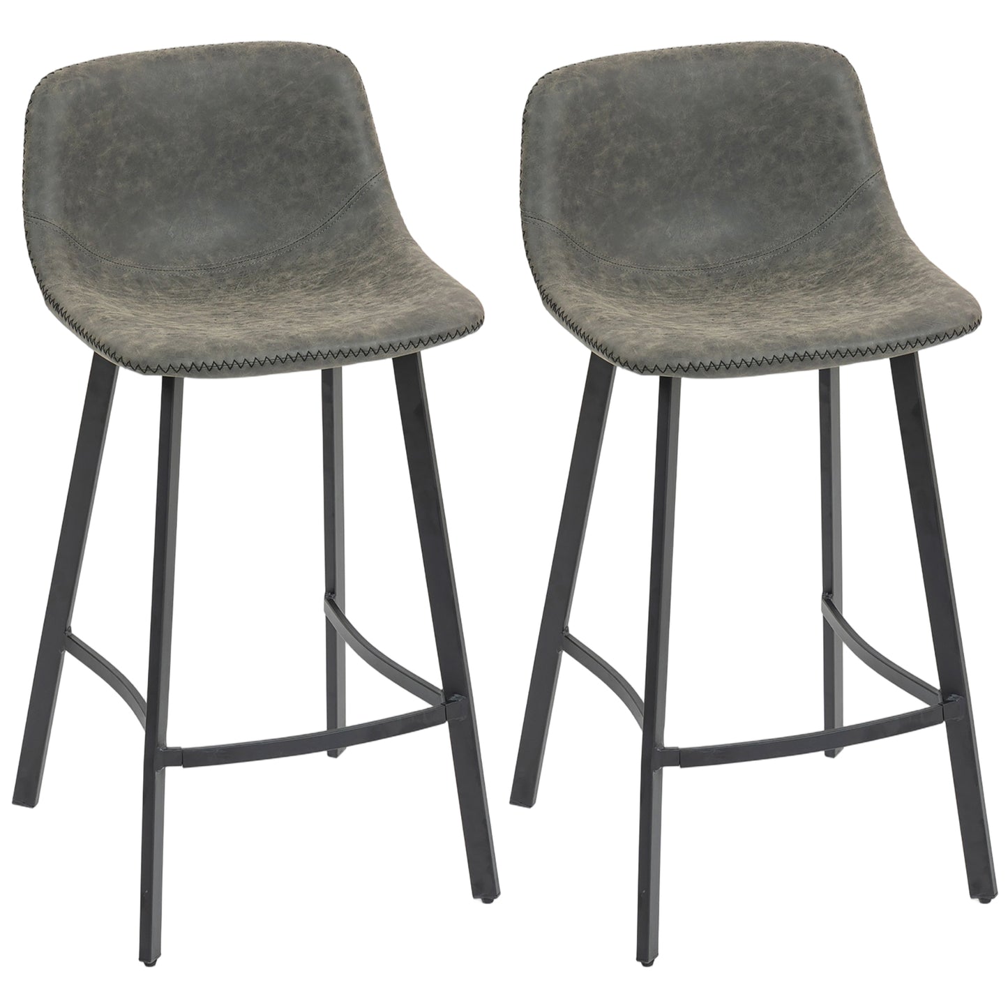 HOMCOM Bar Stools Set of 2, PU Leather Dining Stools with Backrest, Footrest, for Kitchen, Counter, Breakfast Bar, Grey Default Title