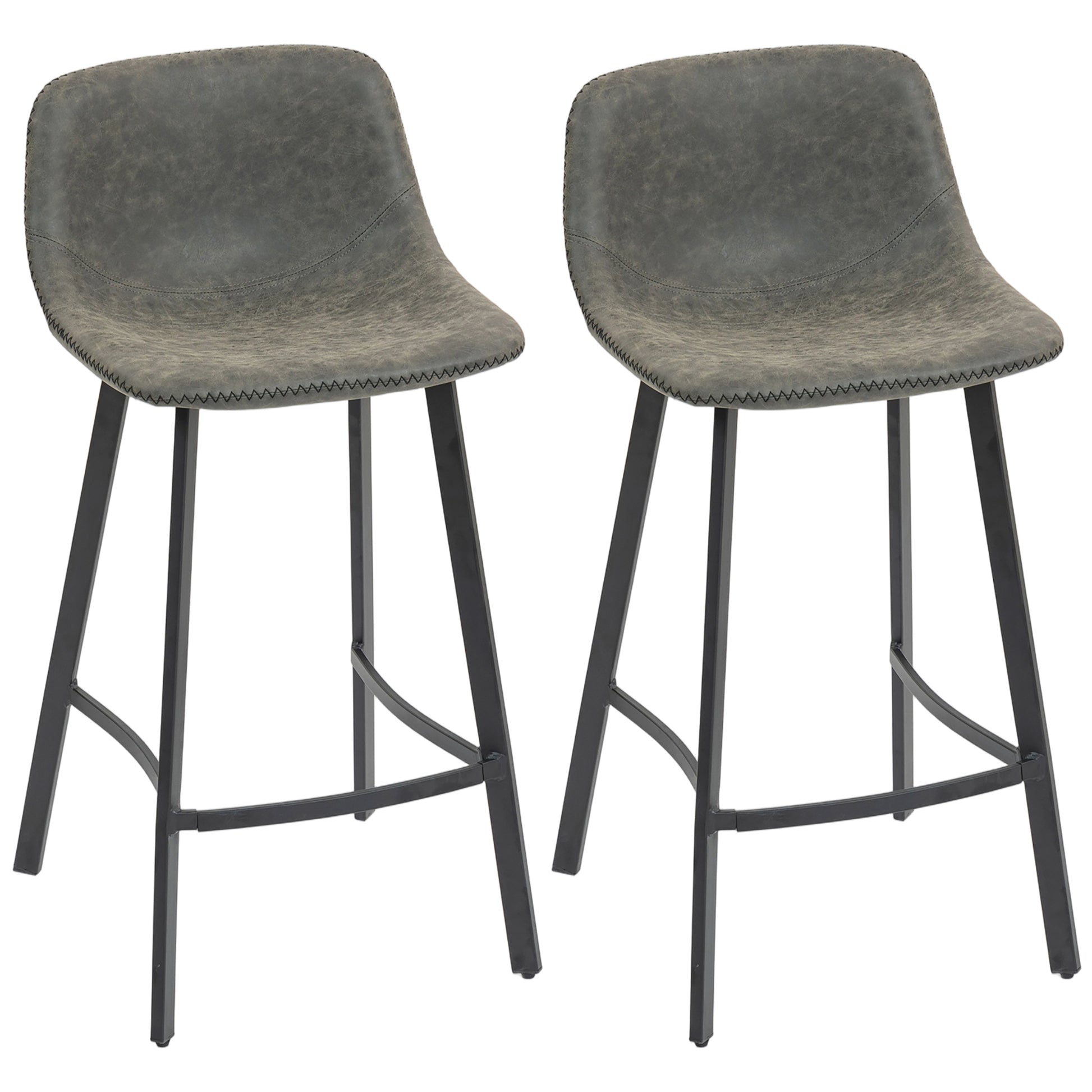 HOMCOM Bar Stools Set of 2, PU Leather Dining Stools with Backrest, Footrest, for Kitchen, Counter, Breakfast Bar, Grey Default Title