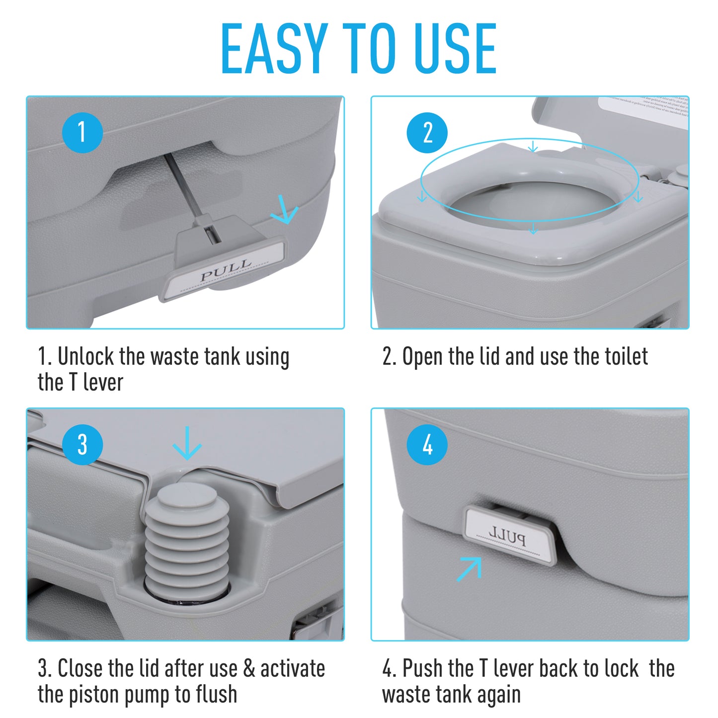 Outsunny 20L Camping Portable Toilet with 2 Detachable Tanks & Push-button Operation for Outdoor Camping & RV Travel - Grey