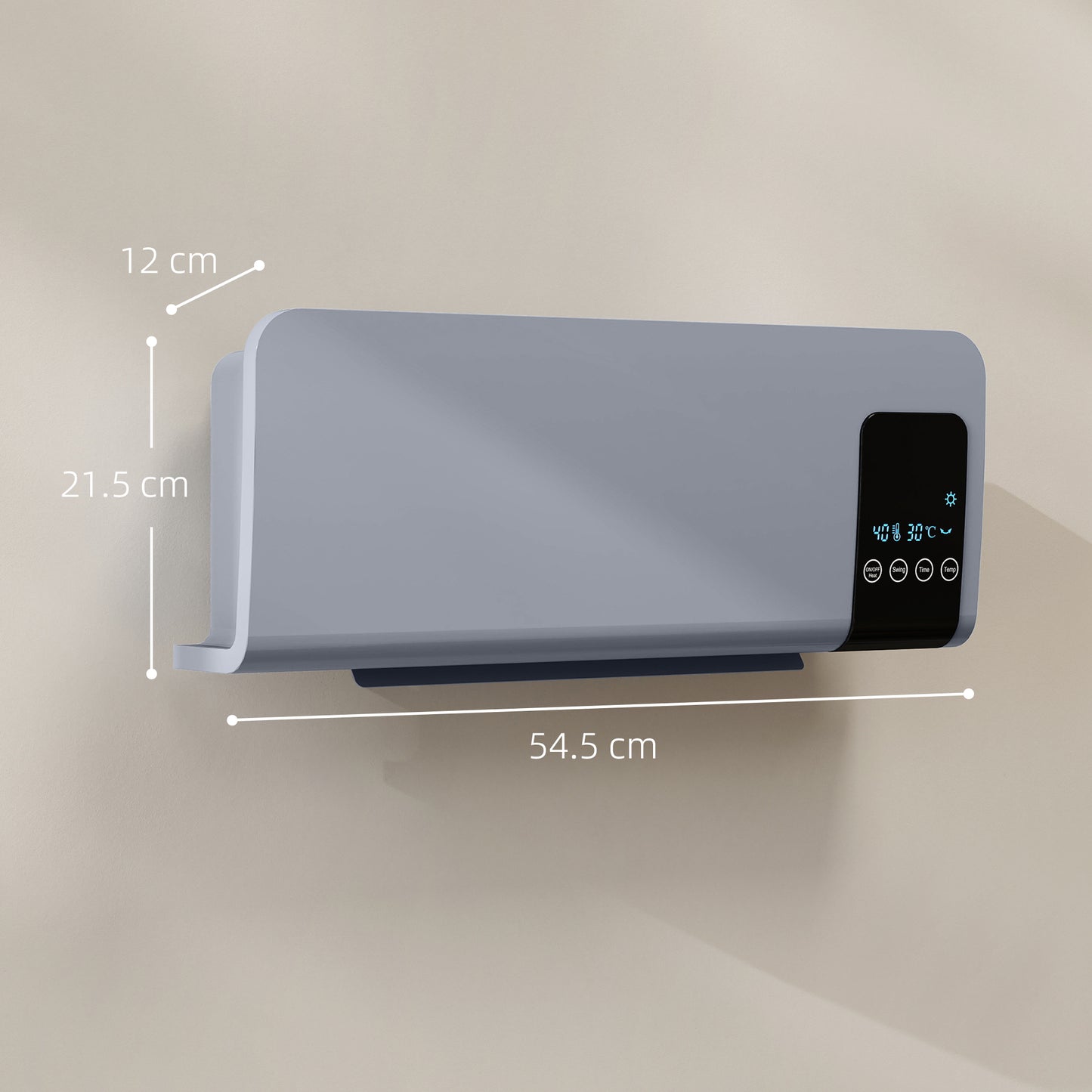 HOMCOM 2000W Wall Mounted Heater, 18-45°C Temperature, Grey