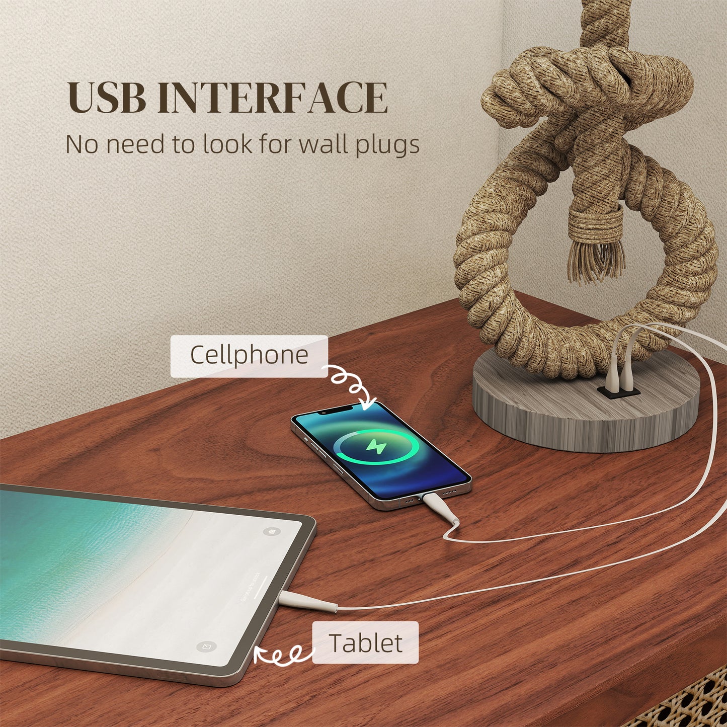 HOMCOM Nautical LED Table Lamp with USB Charging Port, Bedside Desk Lamp for Bedroom, Living Room, Home Office