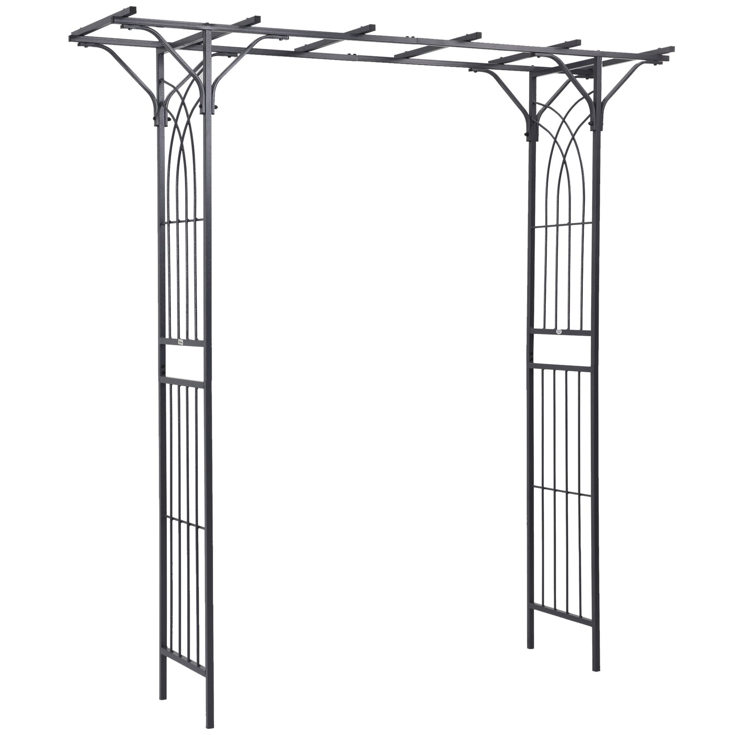 Outsunny 210cm Decorative Metal Garden Trellis Arch with Durable Steel Tubing & Elegant Scrollwork, Great for Weddings, Dark Gre Default Title