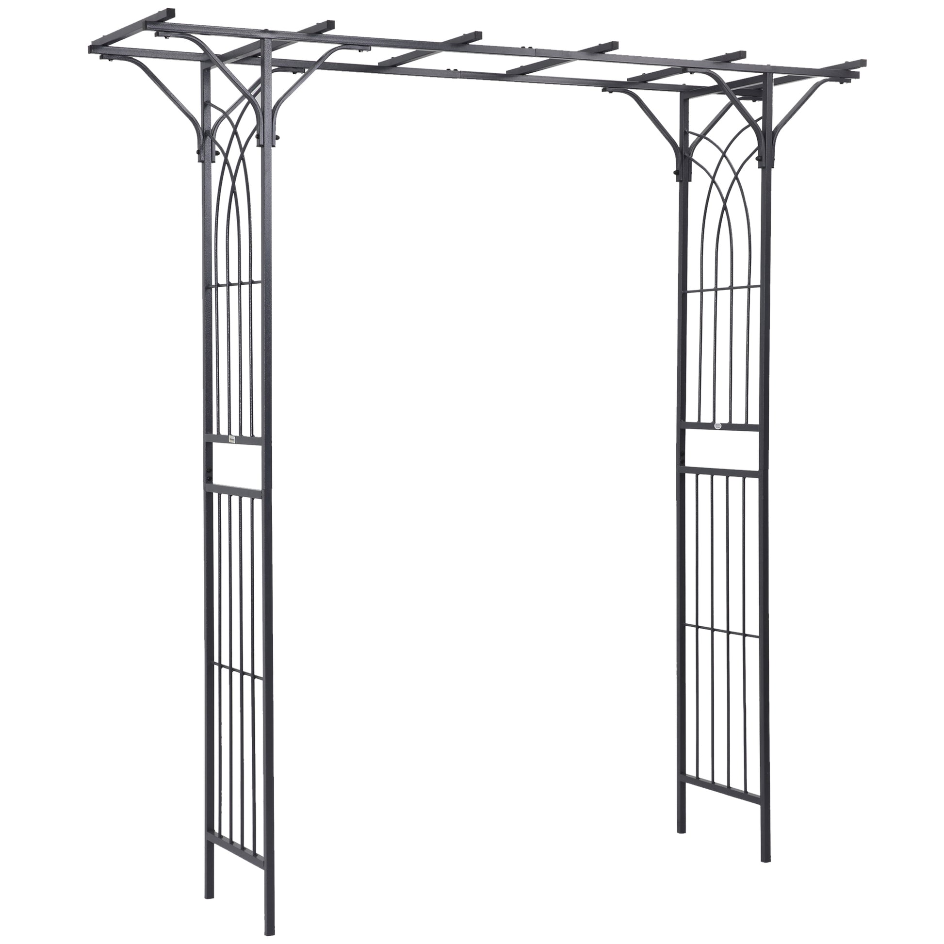 Outsunny 210cm Decorative Metal Garden Trellis Arch with Durable Steel Tubing & Elegant Scrollwork, Great for Weddings, Dark Gre Default Title