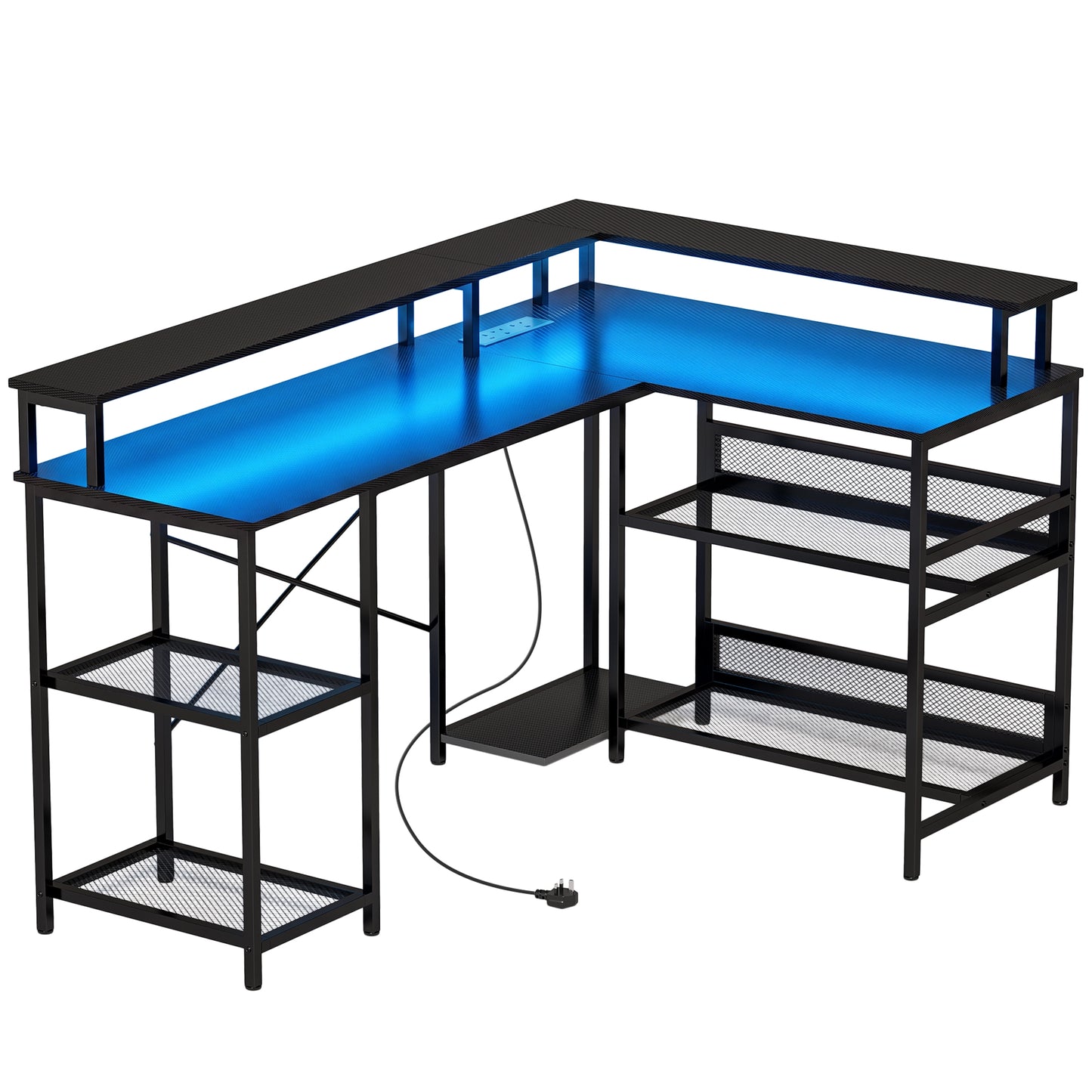 HOMCOM L Shaped Gaming Desk with LED Lights and Power Outlets, 150cm Corner Computer Desk for Small Space, Black