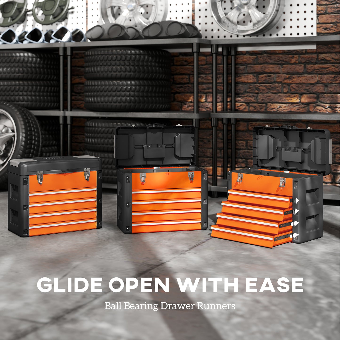 HOMCOM 4 Drawers Large Toolbox - Orange