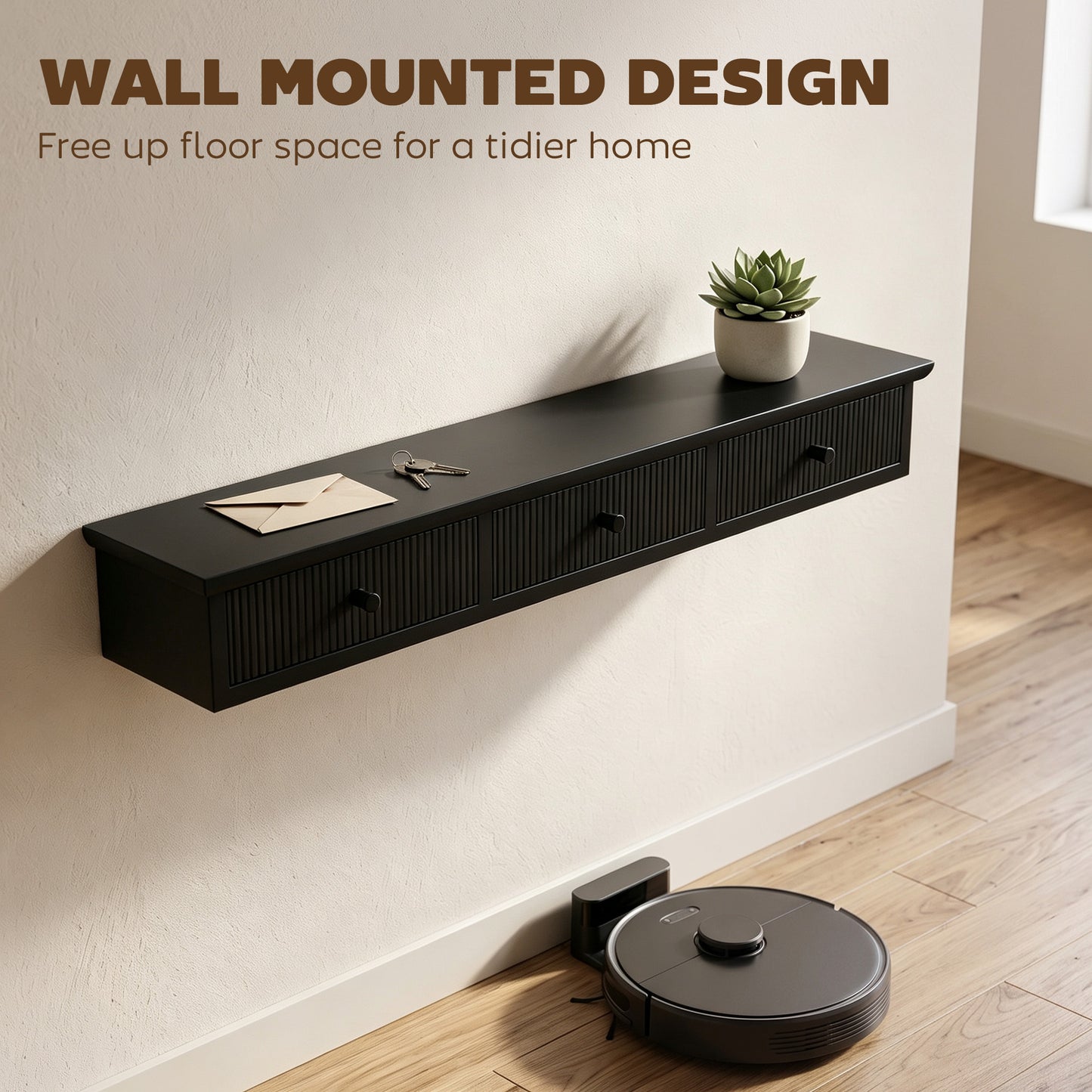 HOMCOM Shelf Wall-Mounted Storage Shelf Shelving Unit MDF 93 x 15 x 10 cm Entryway Kitchen Living Room, Black