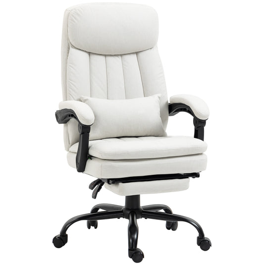 Vinsetto Office Chair, Ergonomic Desk Chair with 6-Point Vibration Massage and Lumbar Heating, Computer Chair with Lumbar Support Pillow, 155Â° Reclining Back and Footrest, Cream White