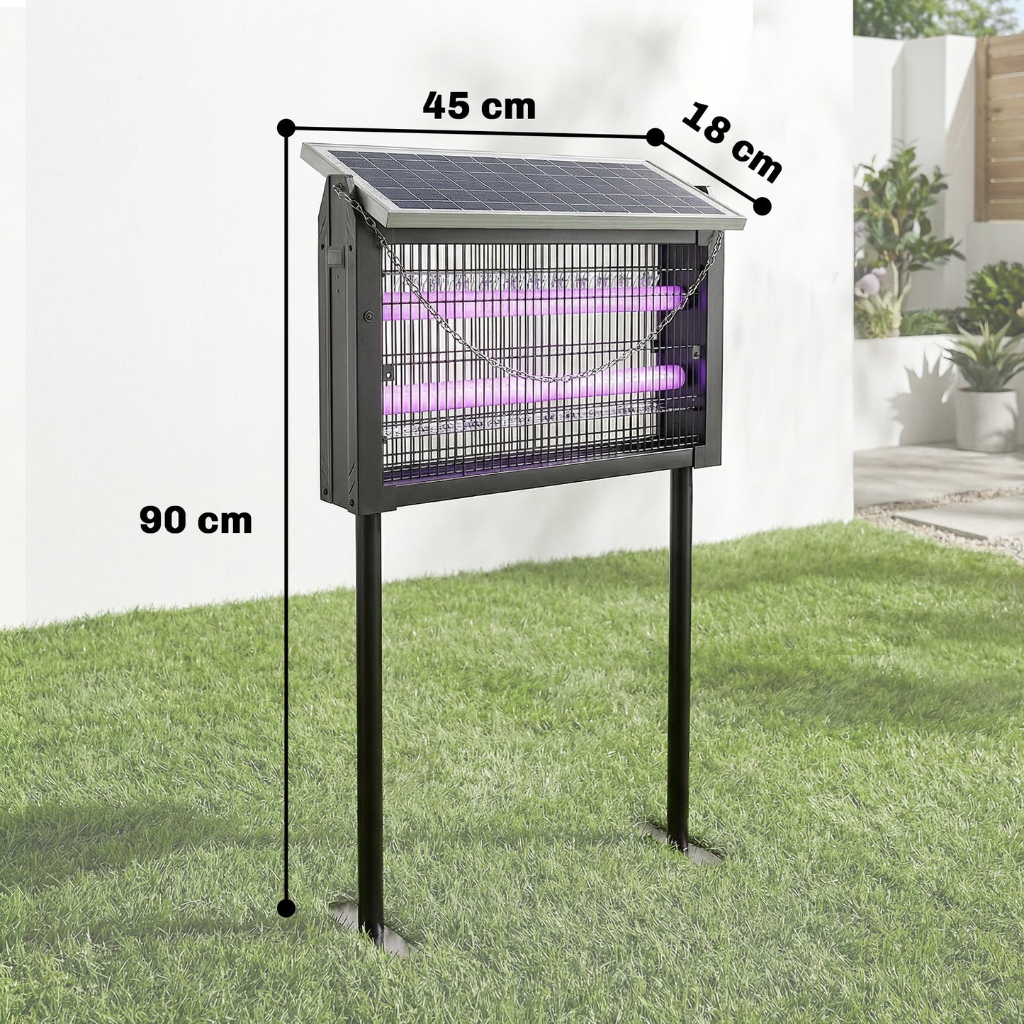 Outsunny Solar Bug Zapper Outdoor, 3500 V Electric Mosquito Fly Zapper with 4.3 m Cord, Dusk-to-Dawn Control, Black