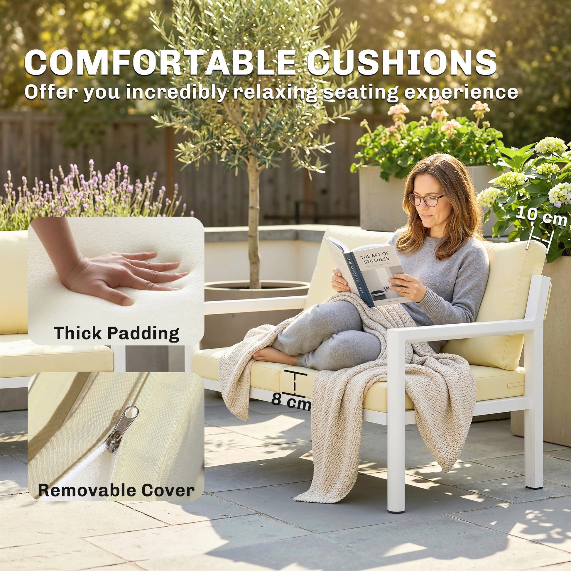 Outsunny 4 Seater Rattan Garden Furniture Set with 2 Armchairs, Loveseat, Coffee Table, Garden Sofa Set with Cushions, Beige