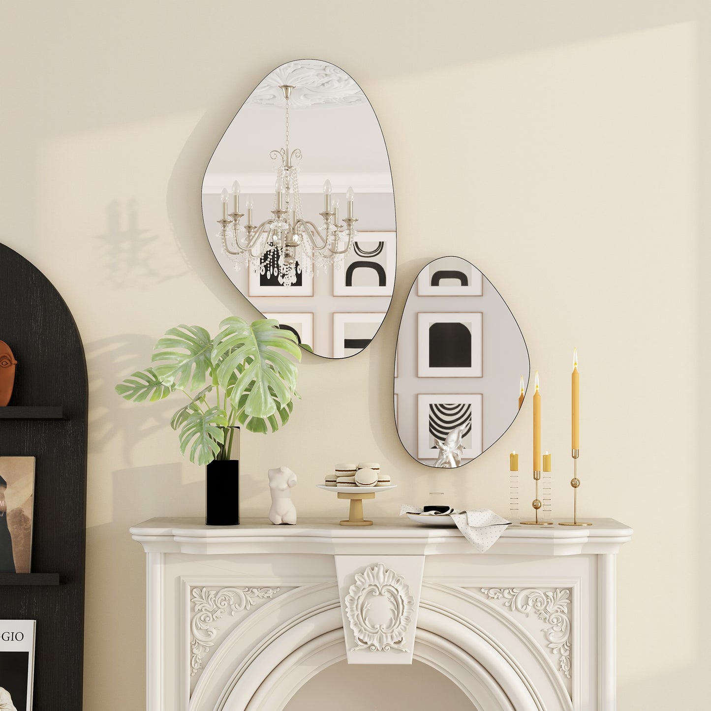 HOMCOM Set of 2 Pebble-Shaped Wall Mirror - Black