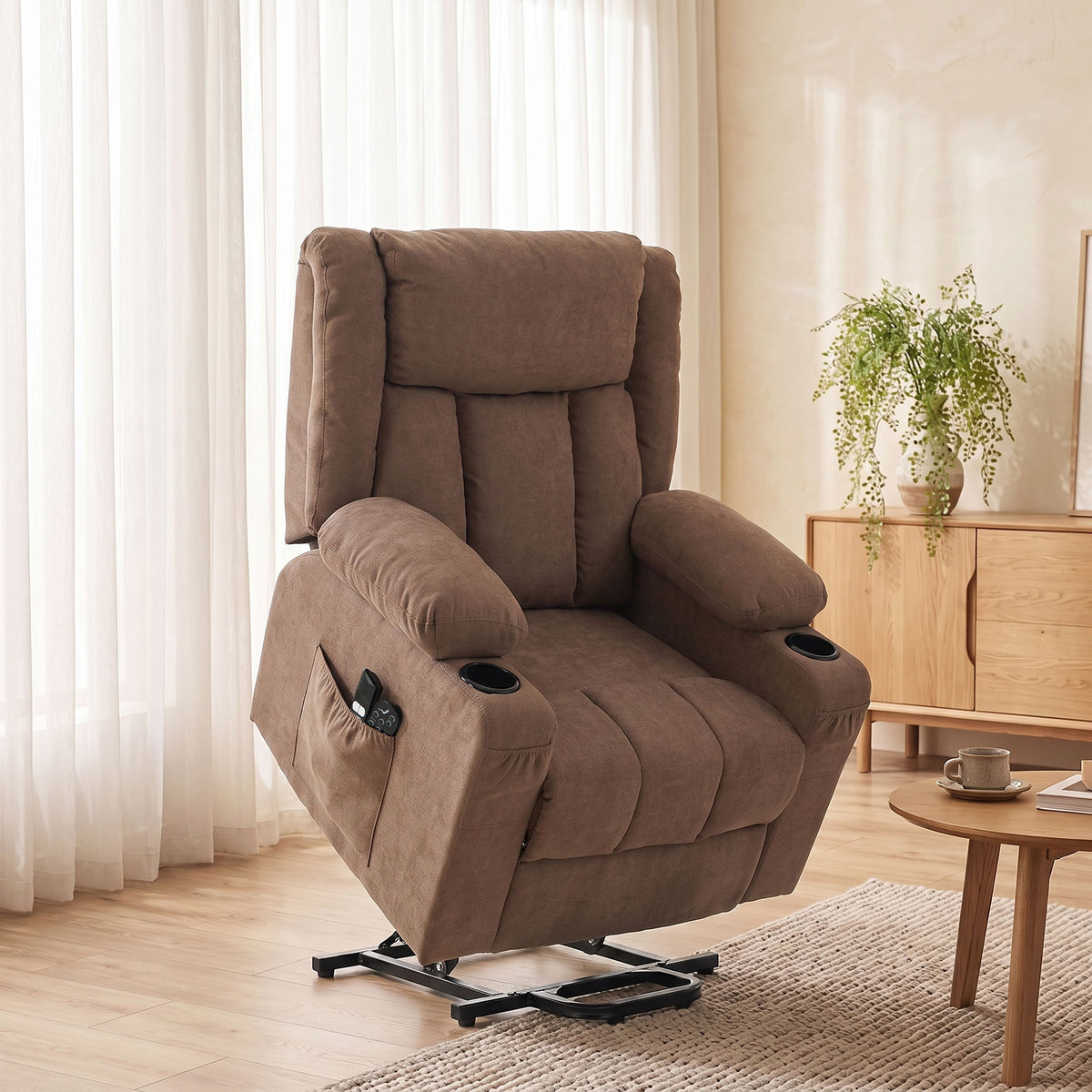 HOMCOM Dual Motor Recliner Chair, 55Â° Electric Lift Chair for Elderly, Recliner Armchair with Massage and Heat, Brown