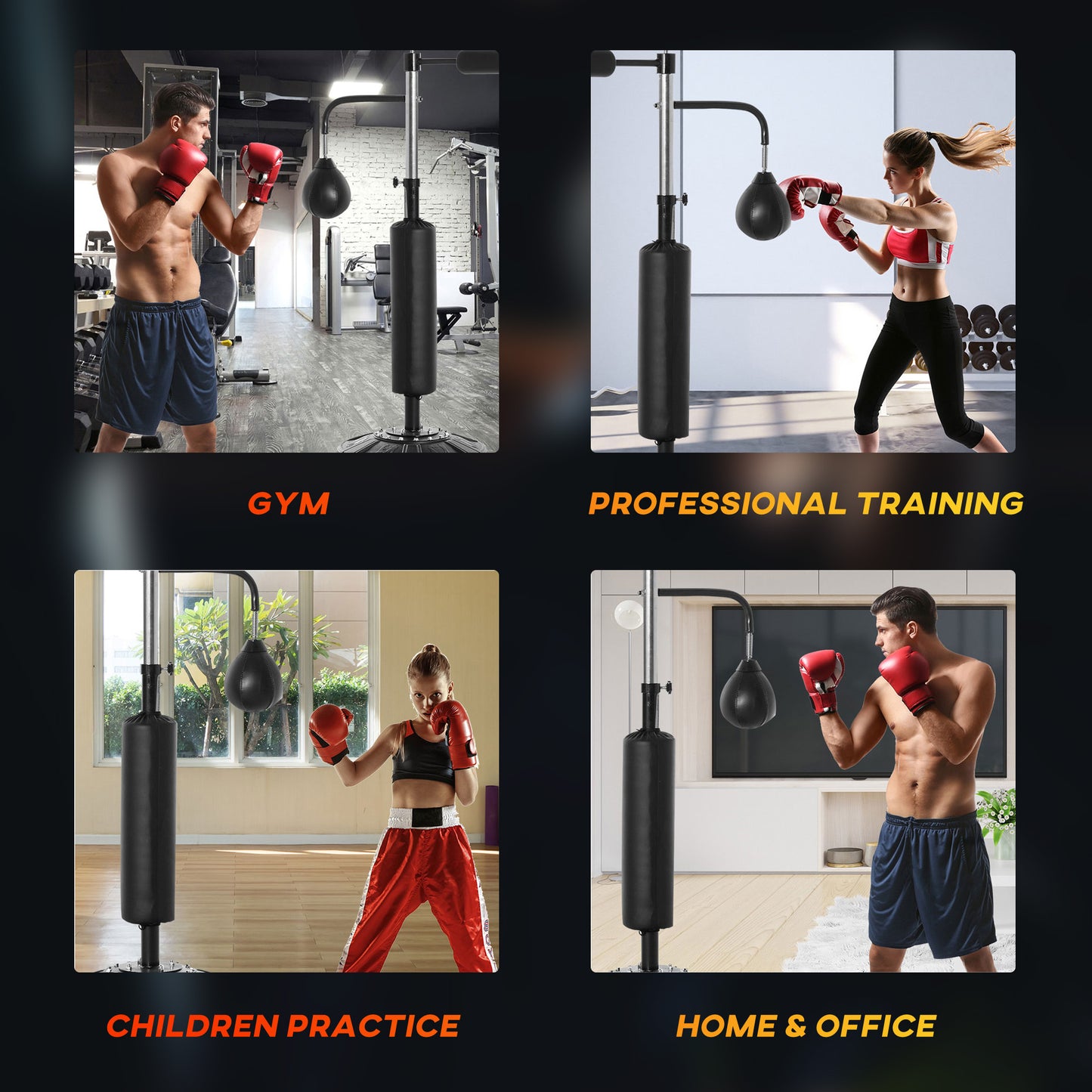 HOMCOM 4-in-1 Boxing Punching Bag, Freestanding with 2 Speed Bals, 360Â° Reflex Bar, 160-230cm Adjustable Height, Black