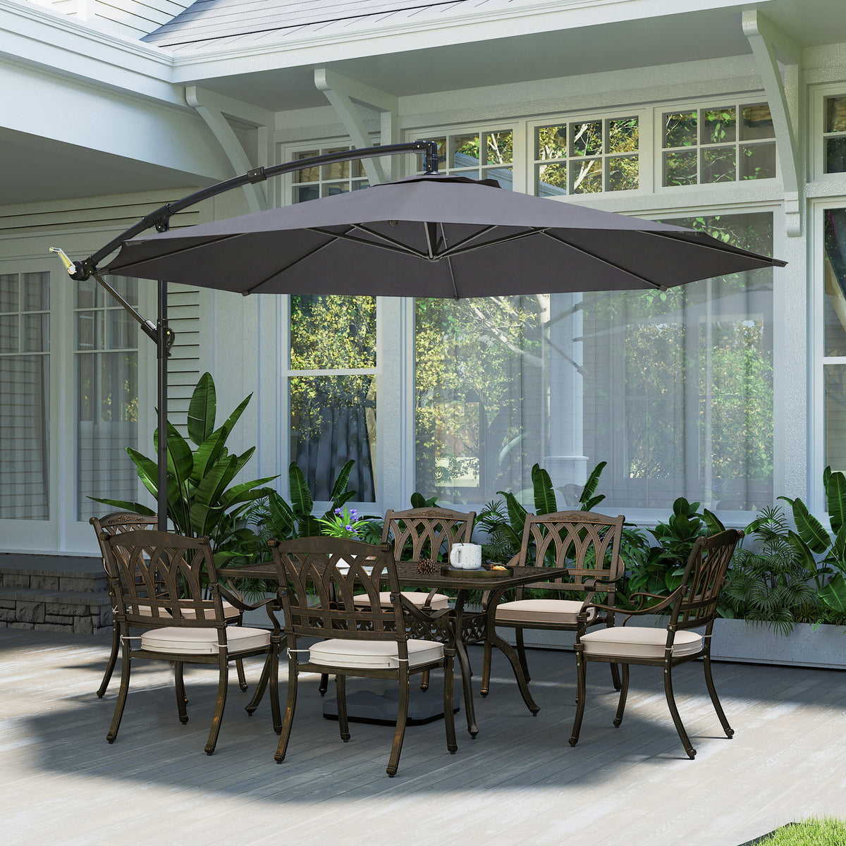 Outsunny 3 m Overhanging Cantilever Parasol, with Cross Base - Grey