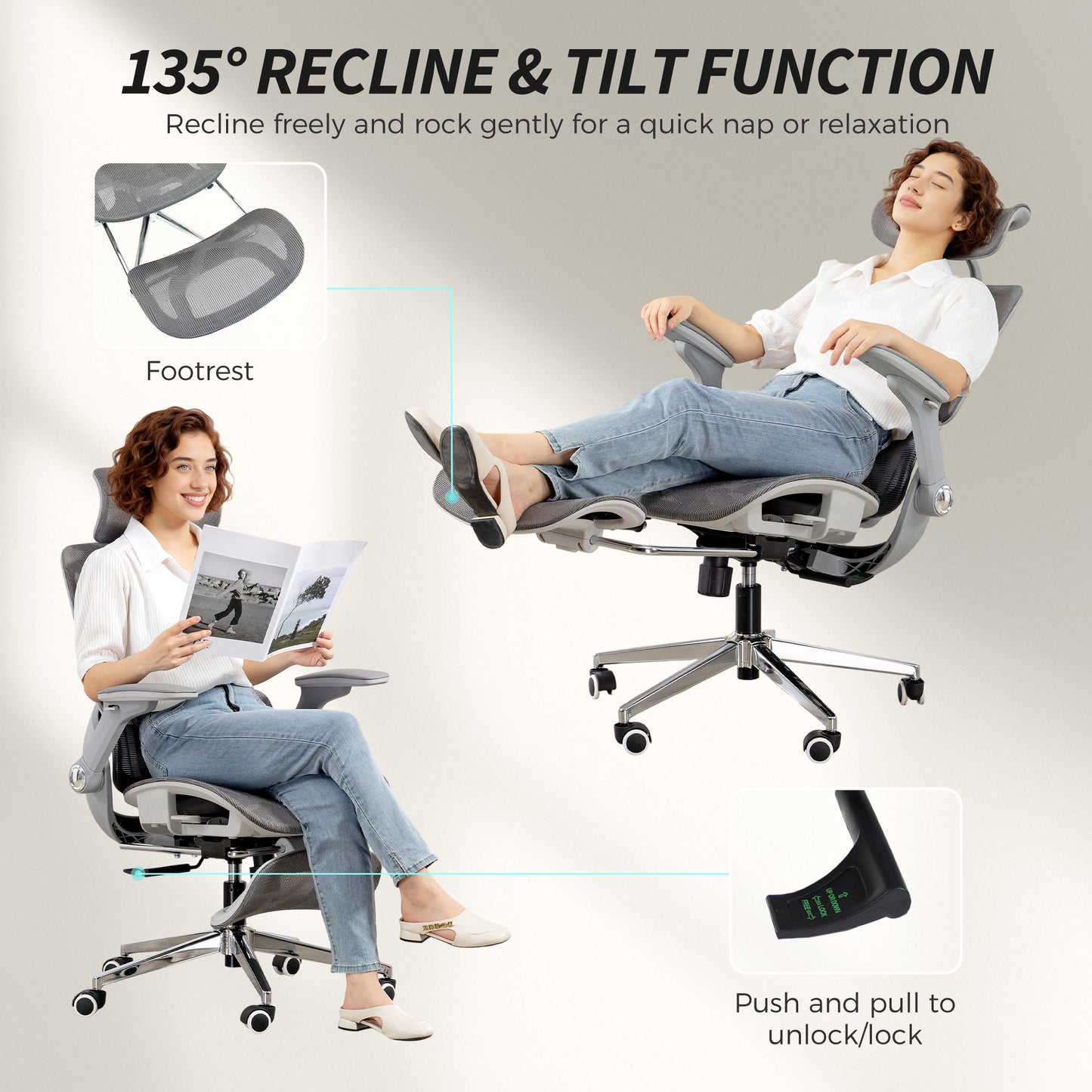 HOMCOM Ergonomic Office Chair, High Back Mesh Desk Chair, Grey