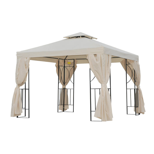 Outsunny 3 x 3 m Garden Gazebo DoubleÂ Roof Marquee Patio Wedding Party Tent Canopy Shelter with Sidewalls, (Beige)