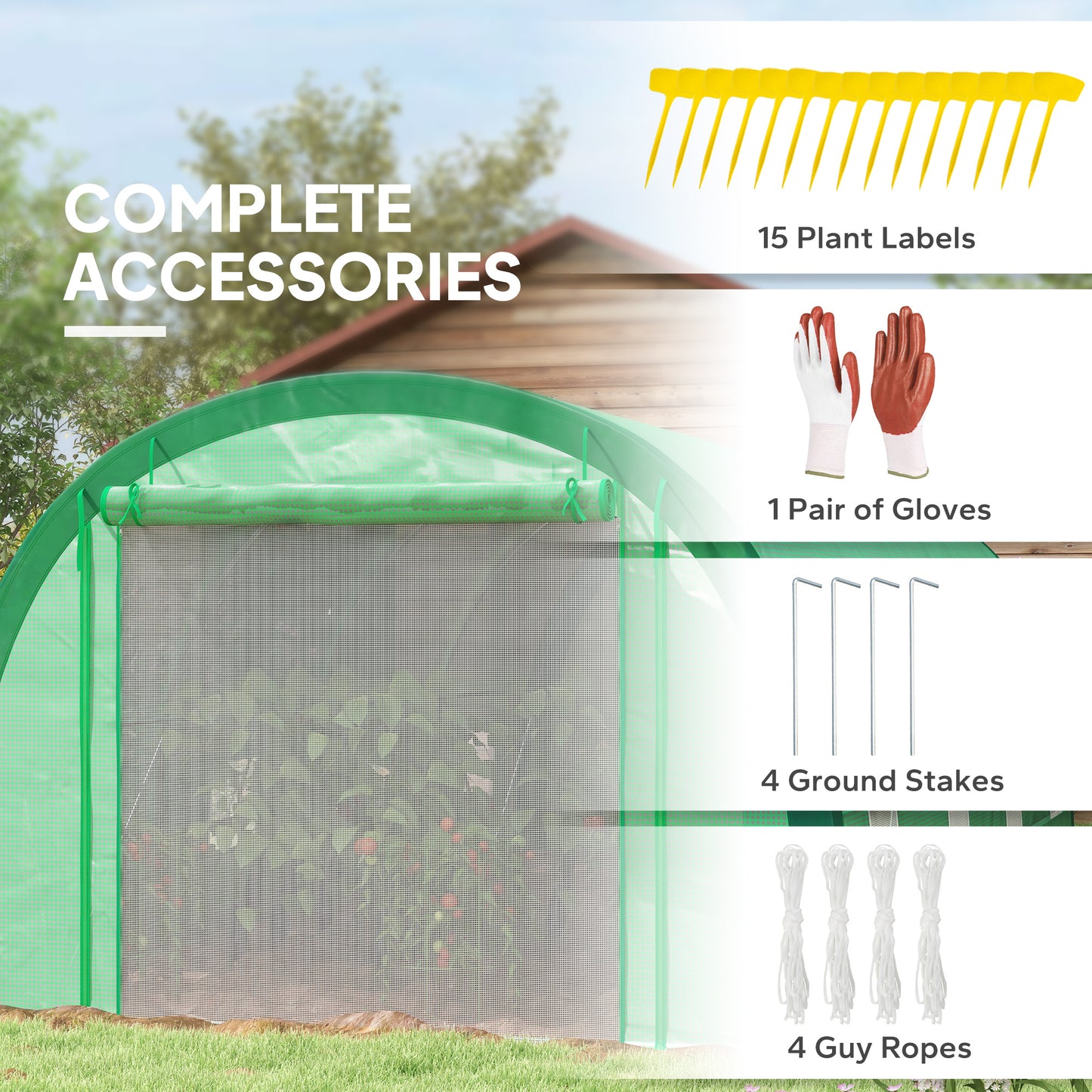 Outsunny 6 x 3(m) Polytunnel Greenhouse with Upgraded Structure, Mesh Door and Windows, 15 Plant Labels, Green