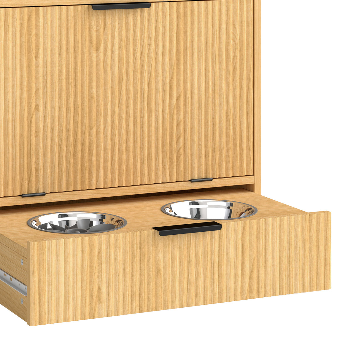 PawHut Pet Feeder Station with Storage, Dog Food Storage Container w/ 2 Raised Bowls, Tilt Out Cabinet, Slow Feeder Mat