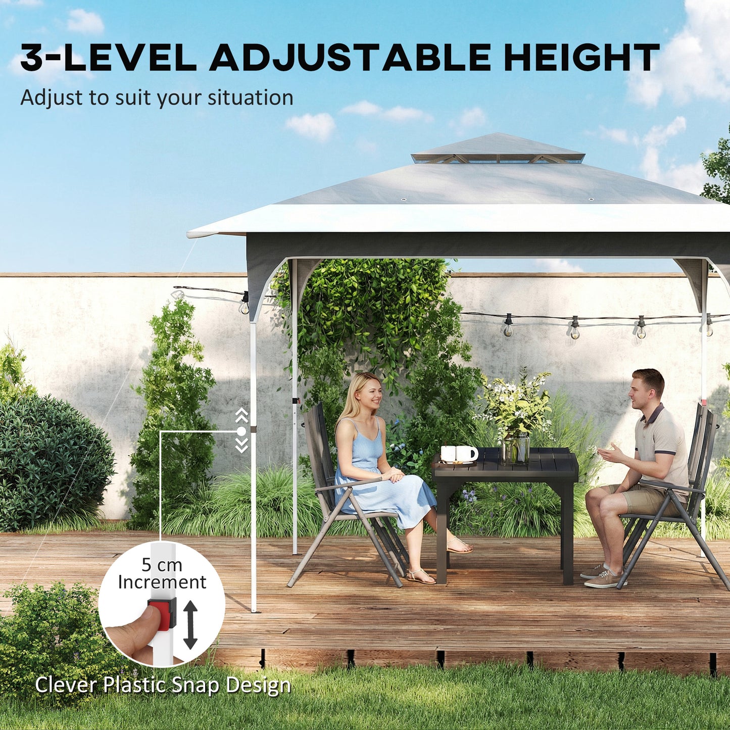 Outsunny 3.5 x 3.5 m Pop Up Gazebo with One-Push Setup, UPF50+ Double Tier Garden Party Tent Marquee with Carry Bag, Dark Grey