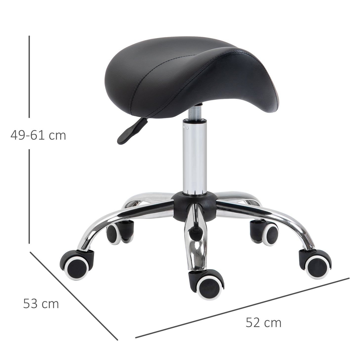 HOMCOM Cosmetic Stool 360Â° Rotate Height Adjustable Salon Massage Spa Chair Hydraulic Rolling Faux Leather Saddle Stool Mobility, Black