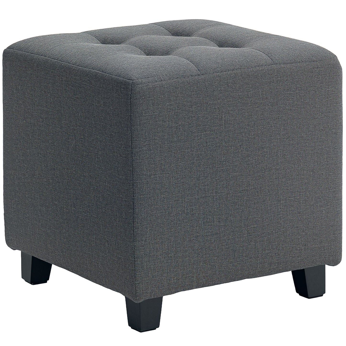 HOMCOM Square Footstool, Small Ottoman with Side Pocket, Linen Fabric Footrest Foot Stool with Rubber Wood Legs and Padded Seat for Living Room, Bedroom, Entryway, 35 x 35 x 35cm, Grey Default Title