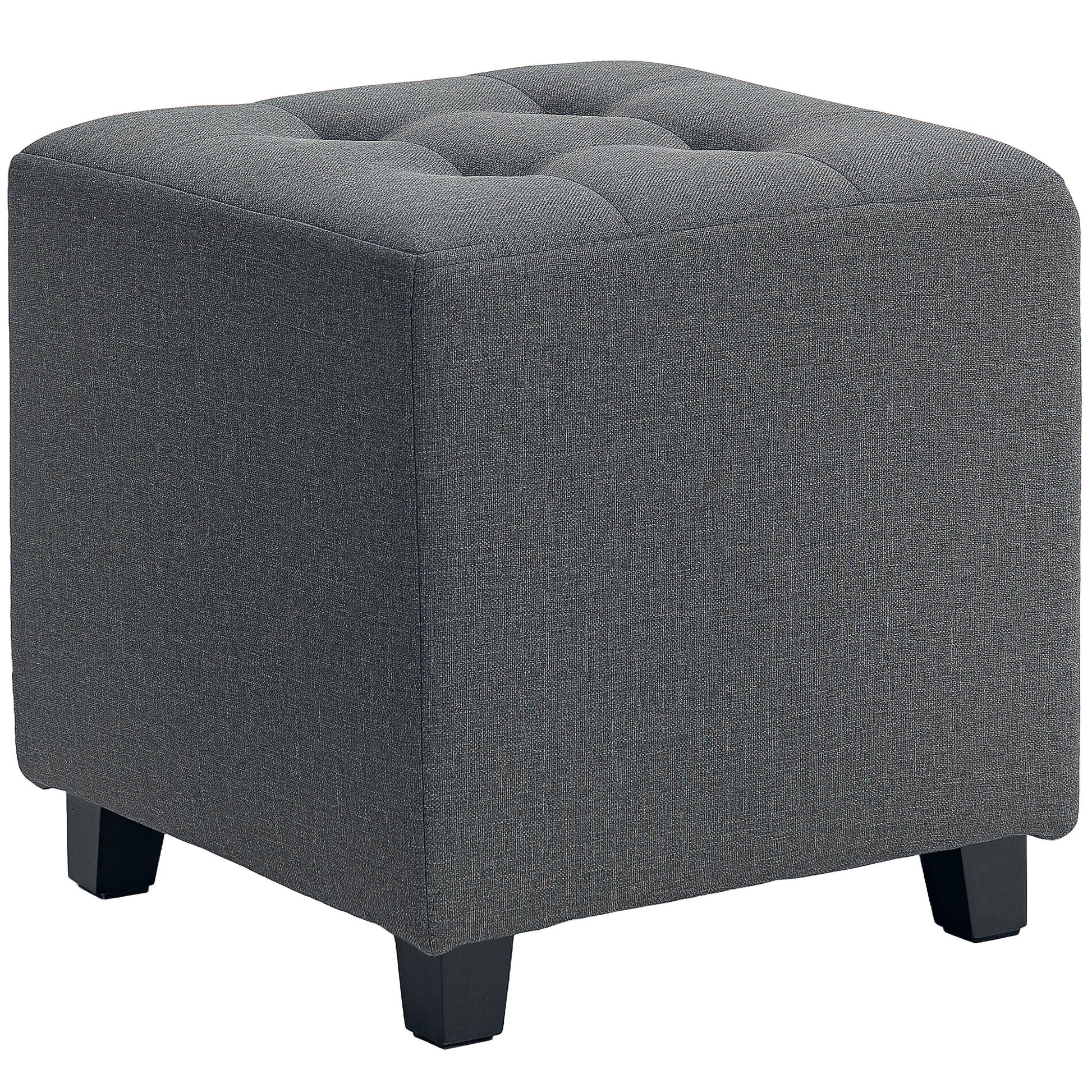 HOMCOM Square Footstool, Small Ottoman with Side Pocket, Linen Fabric Footrest Foot Stool with Rubber Wood Legs and Padded Seat for Living Room, Bedroom, Entryway, 35 x 35 x 35cm, Grey Default Title