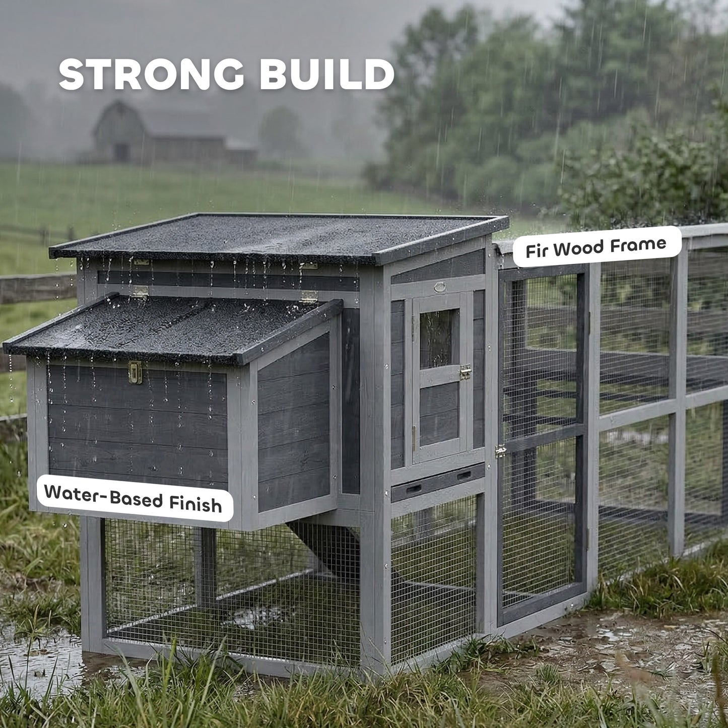 PawHut Large Chicken Coop, Wooden Hen House with Covered Run, Nesting Box, Pull-Out Tray, Opening Asphalt Roof