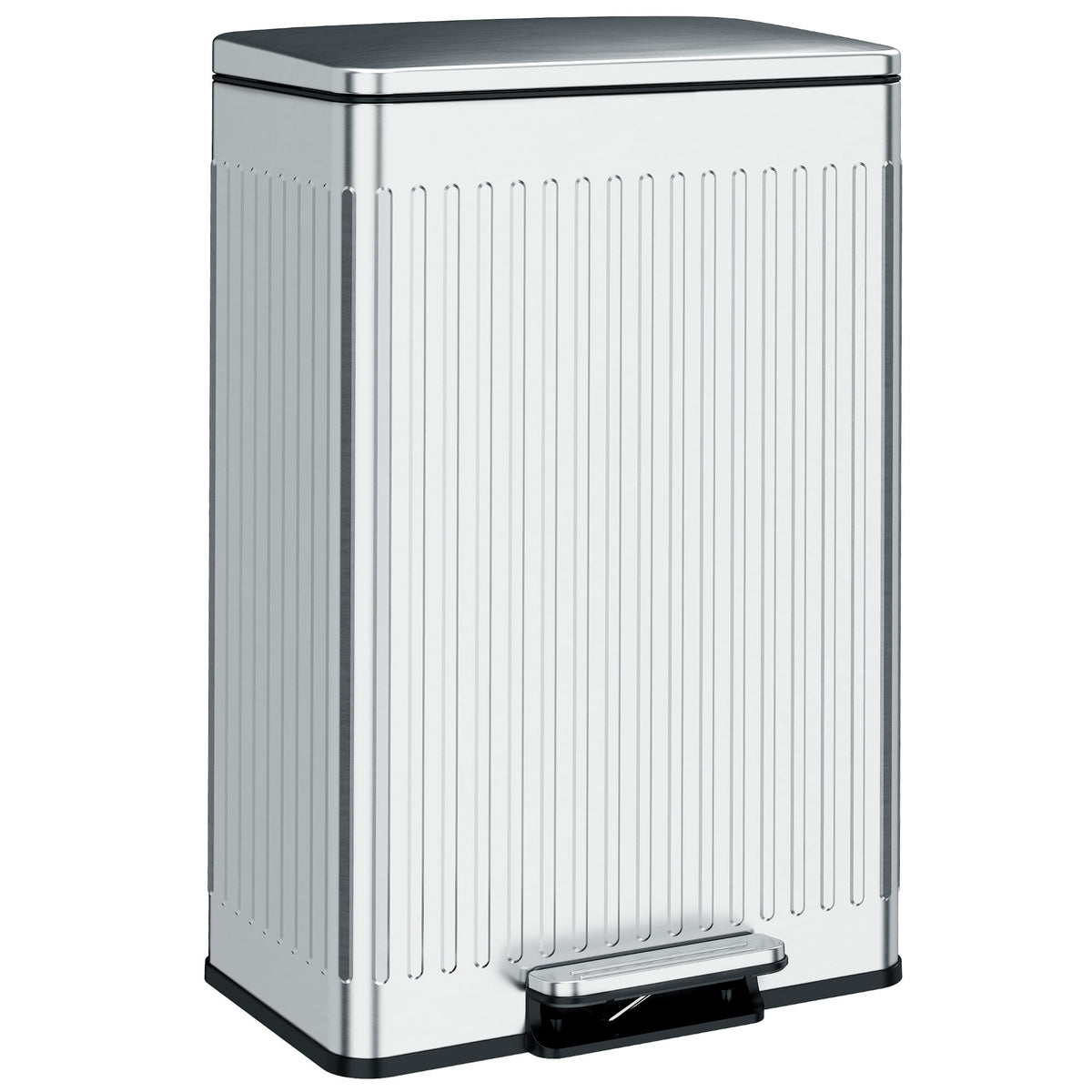 HOMCOM 50L Kitchen Bin, Pedal Bin with Soft-Close and Stay-Open Lid, Removable Inner Bucket, Silver Tone