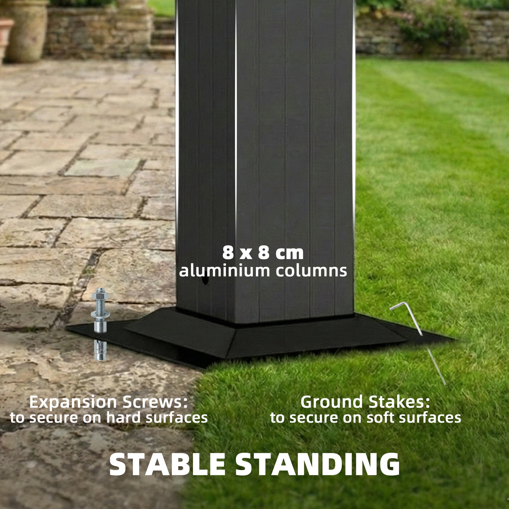 Outsunny 3.6 x 3 m Lean to Garden Pergola with PC Roof, Aluminium Frame Hardtop Gazebo Pergola with Drainage Gutters, Dark Grey