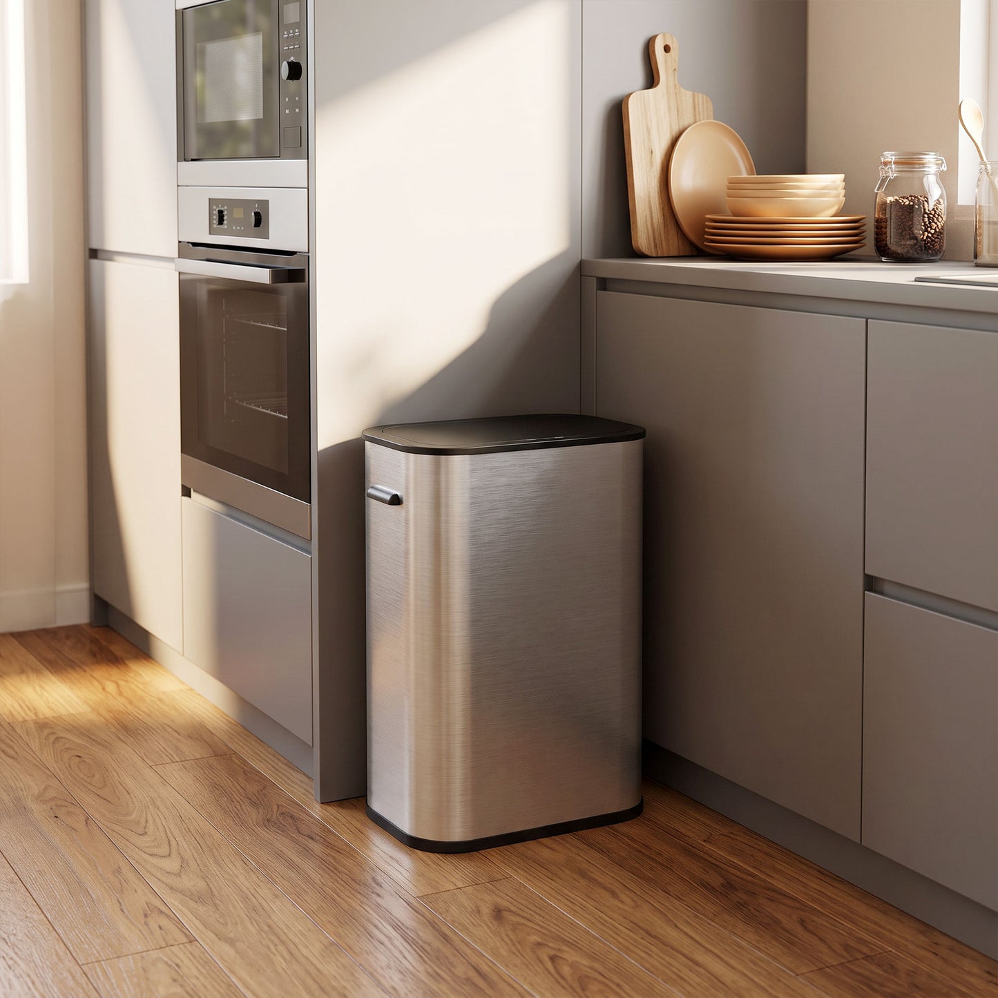 HOMCOM 55L Sensor Bin for Kitchen, Touchless Automatic Waste Rubbish Bin, Stainless Steel, Battery Operated, Silver Tone