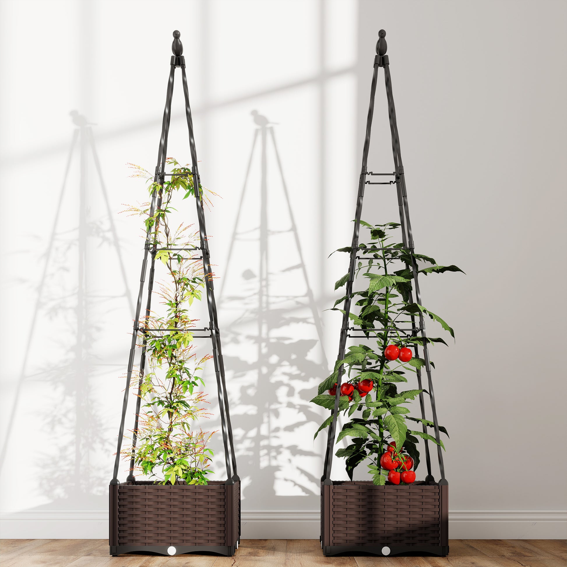 Outsunny Raised Bed for Garden, Raised Garden Bed Planter Box with Trellis, Self Watering, Drainage Holes and Plugs