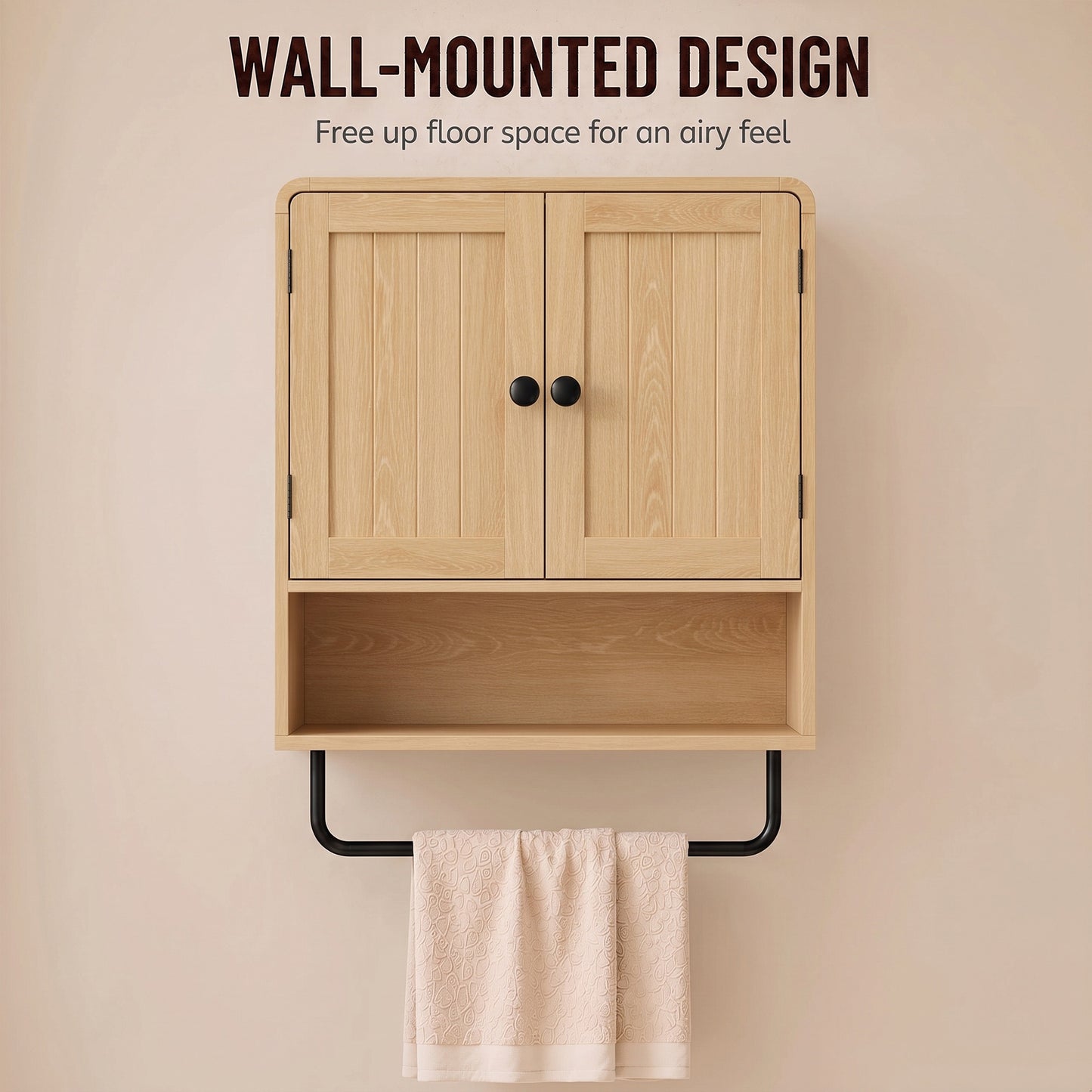 HOMCOM Bathroom Cabinet Wall Mounted, Bathroom Wall Cabinet with 2 Doors, Adjustable Shelf Storage for Toilet, Oak