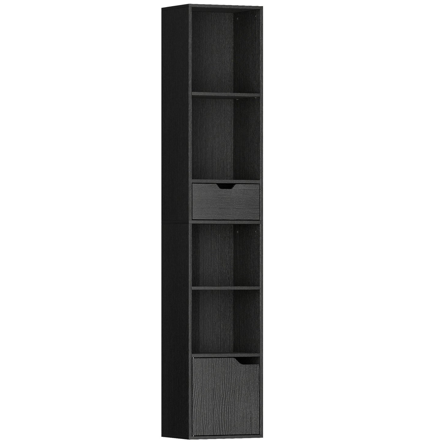 HOMCOM 6-Tier Bookcase, Tall Narrow Bookshelf with Drawer and Door - Black Default Title